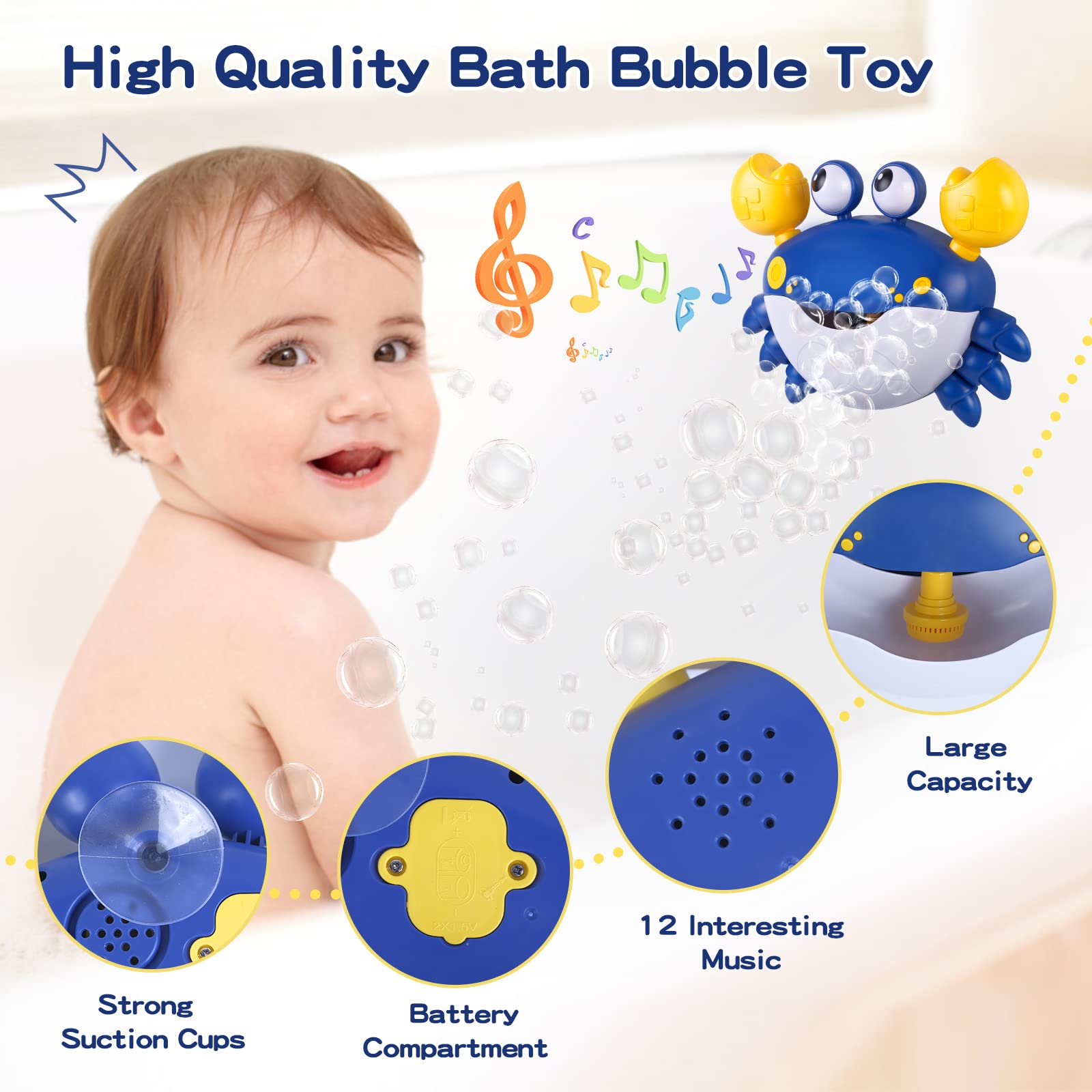 Jiosdo Crab Bath Bubble Maker - 2-in-1 Bubble & Music Toy for Toddlers 12