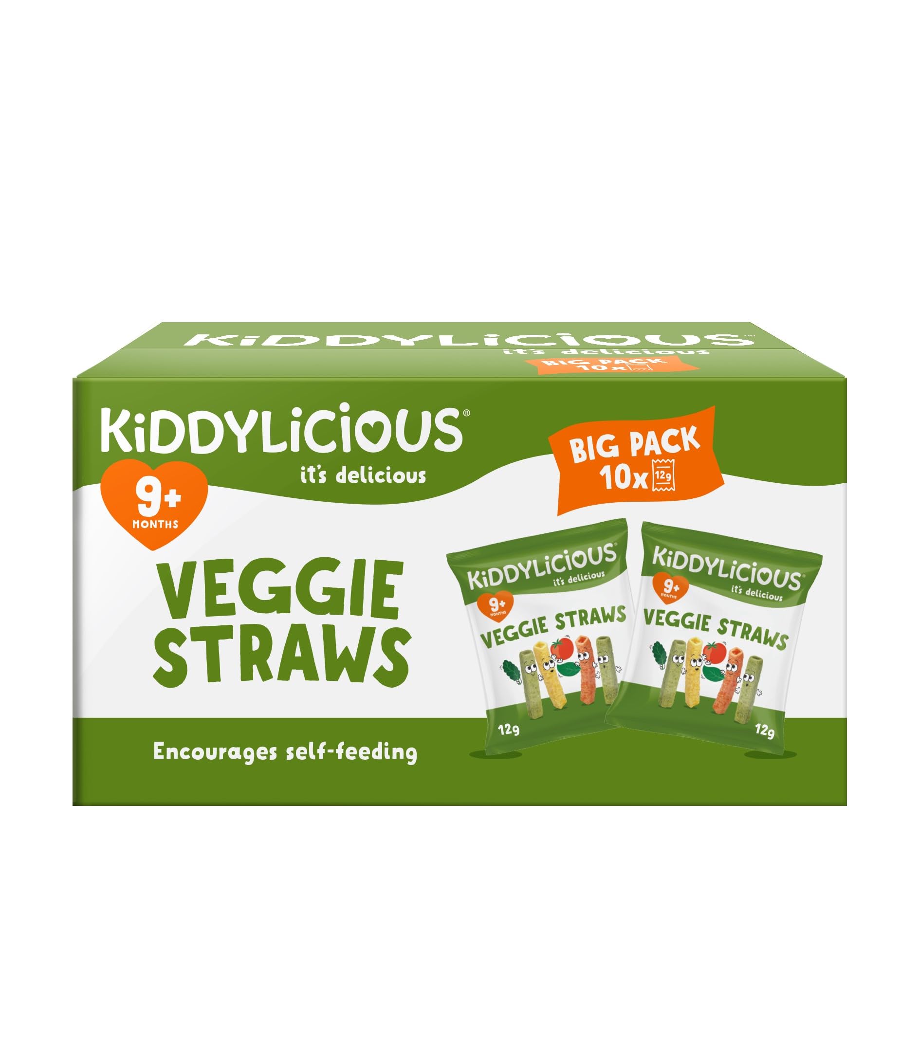 Kiddylicious Veggie Straws - Tomato, Kale & Spinach Flavor | 10 Packs for 9+ Months
