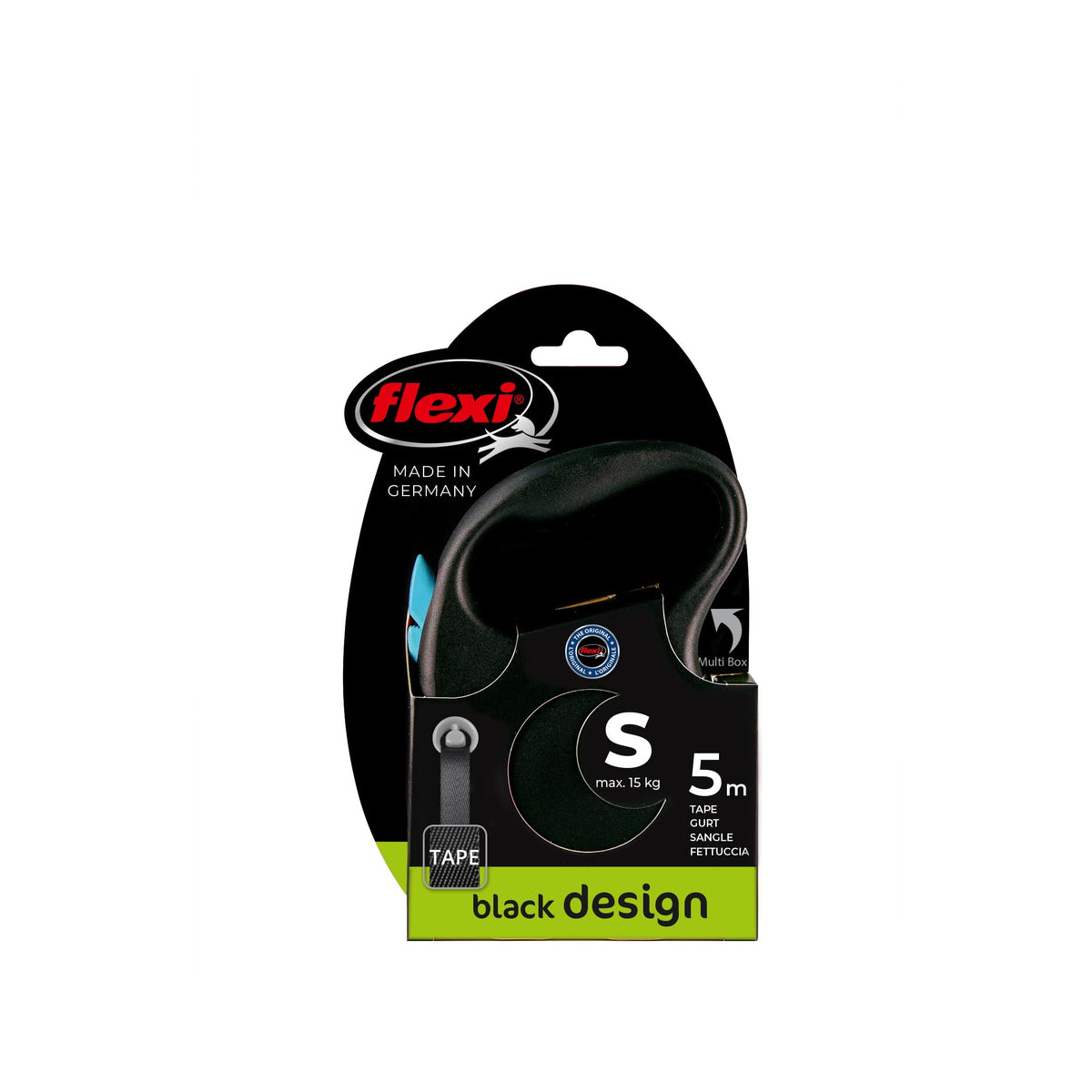 flexi Black Design Tape Retractable Dog Lead - 5m, Size S, Blue, Up to 15kg