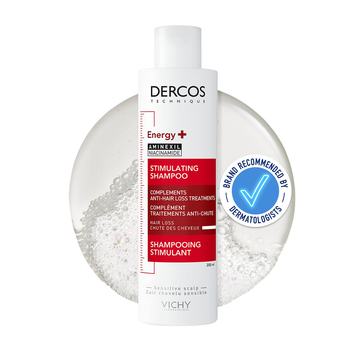 VICHY Dercos Energy+ Stimulating Shampoo - Anti-Hair Loss, Strengthens Hair, For Sensitive Scalps, 200 ml