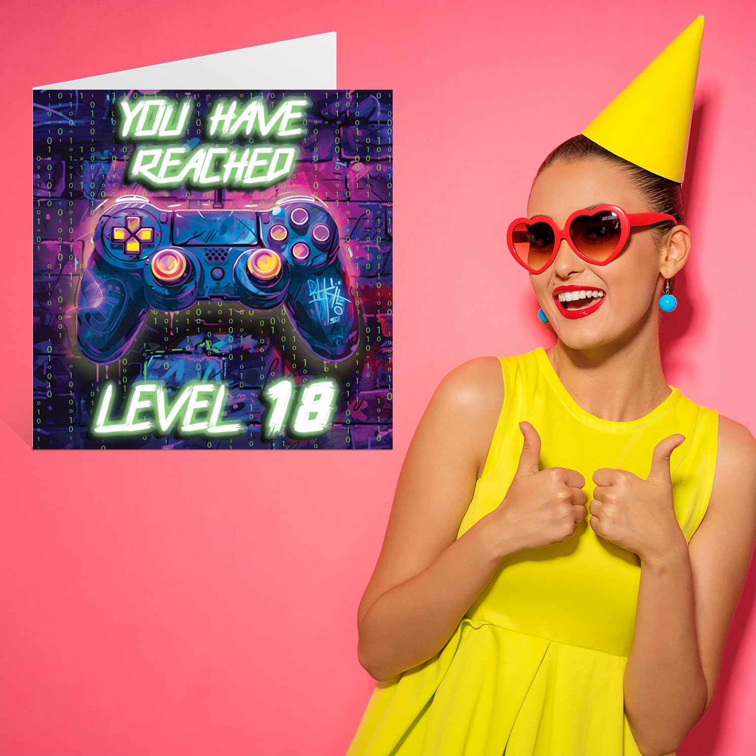 Stuff4 18th Birthday Card for Men - Neon Video Gamer Theme | 145mm Square Greeting Card 7