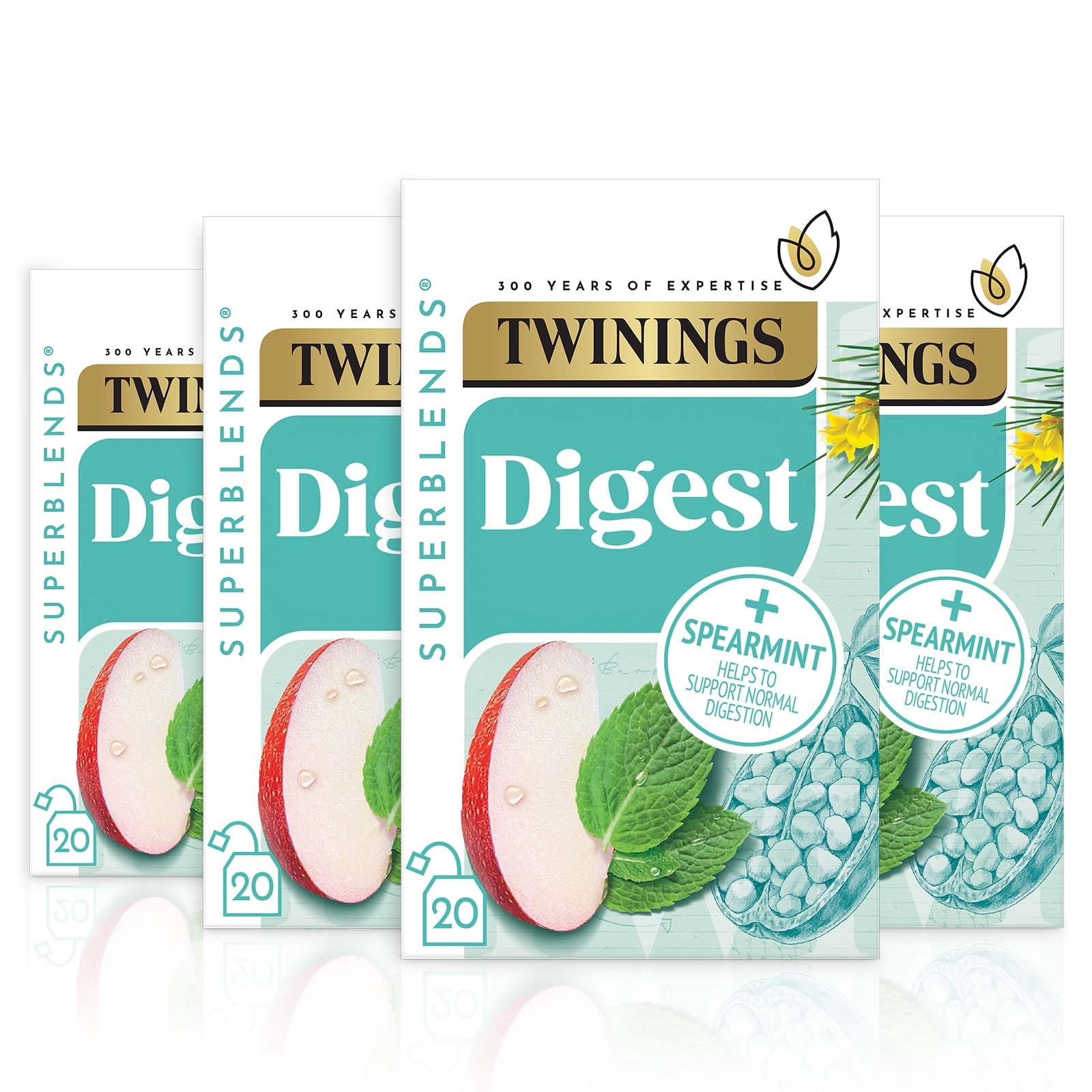 Twinings Superblends Digest Tea - Spearmint & Apple Herbal Infusion | Caffeine Free, Vegan | 4 x 20 Count Teabags 1