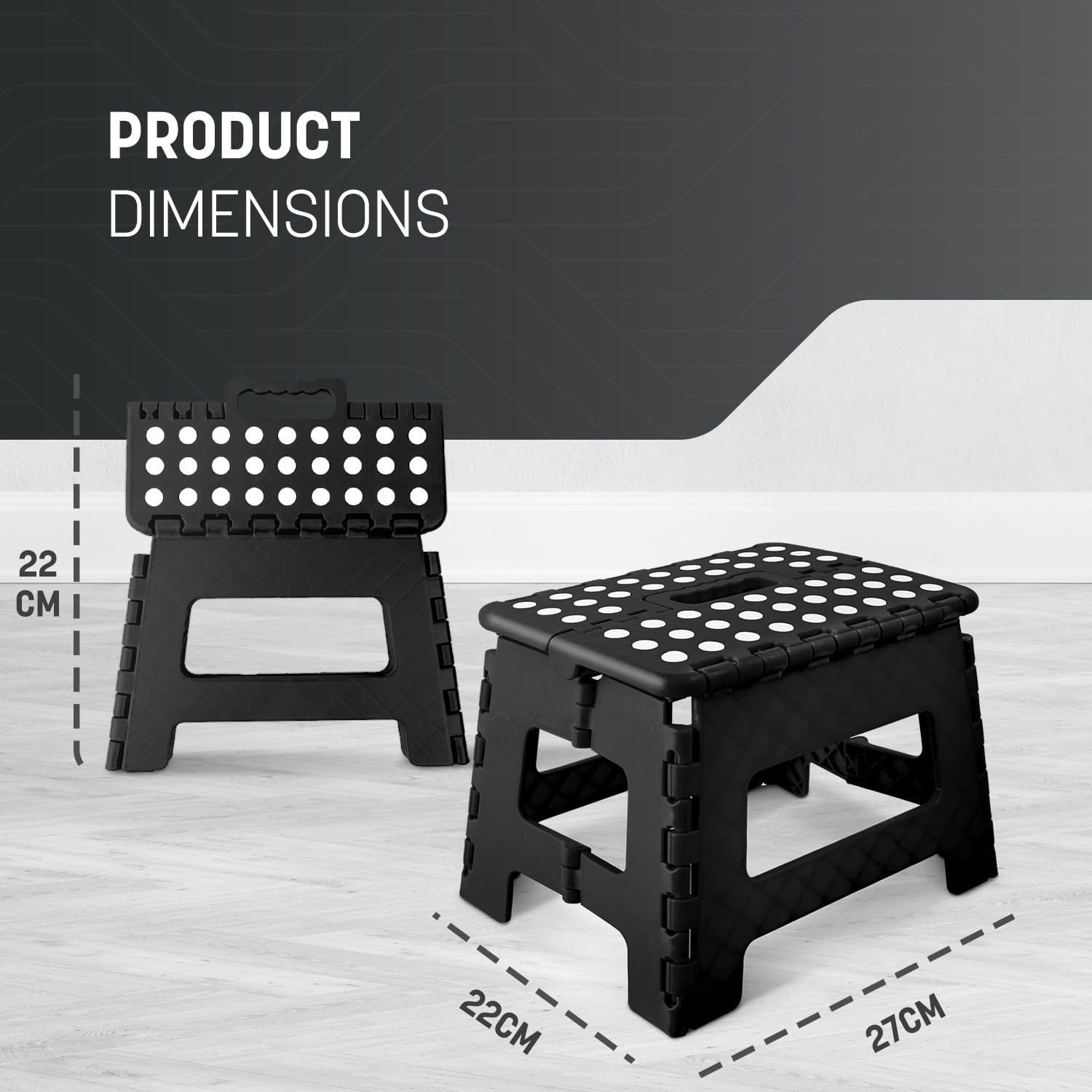 KEPLIN 9 Inch Folding Step Stool - Heavy Duty Plastic | 150kg Capacity | Black