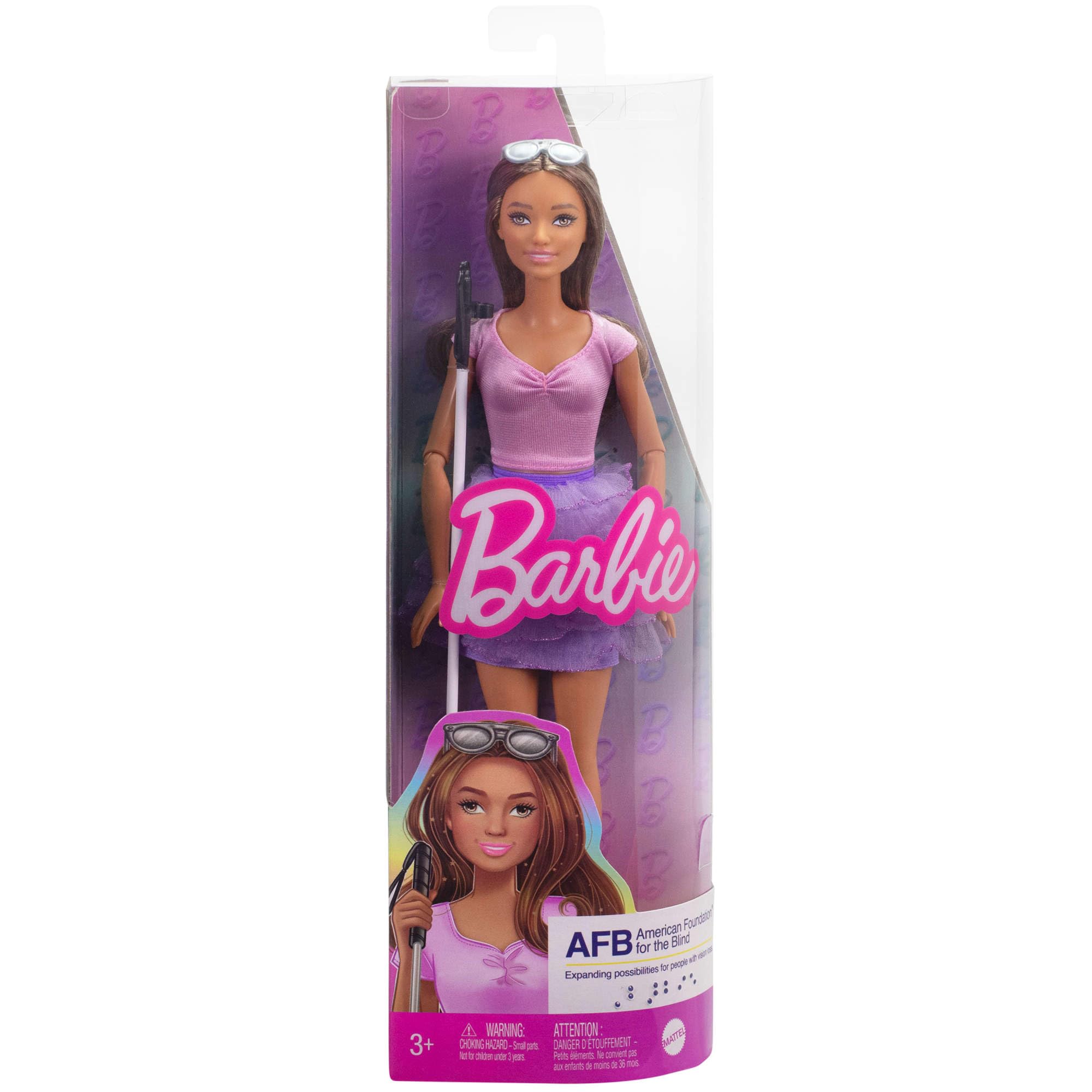 Barbie Fashionistas Doll #228 - Blind Doll with Cane & Sunglasses, Pink Top & Ruffled Skirt, HRH17 5