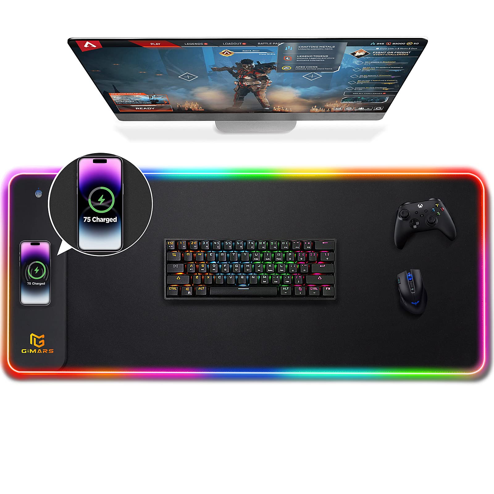 Gimars RGB Gaming Mouse Pad with 15W Wireless Charging, XL 800x300mm Micro Woven Fabric Mat 10
