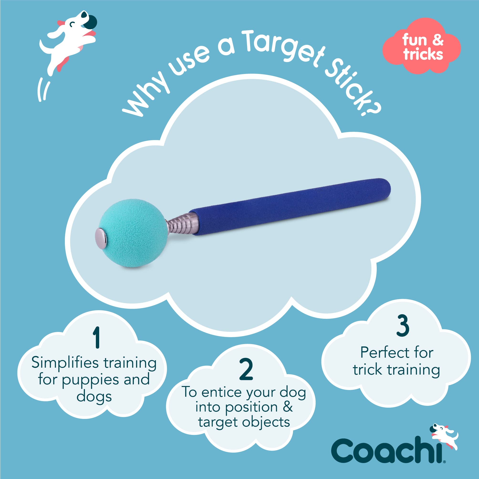 Coachi Telescopic Target Stick for Clicker & Agility Training | Navy/Light Blue | Extends to 70cm