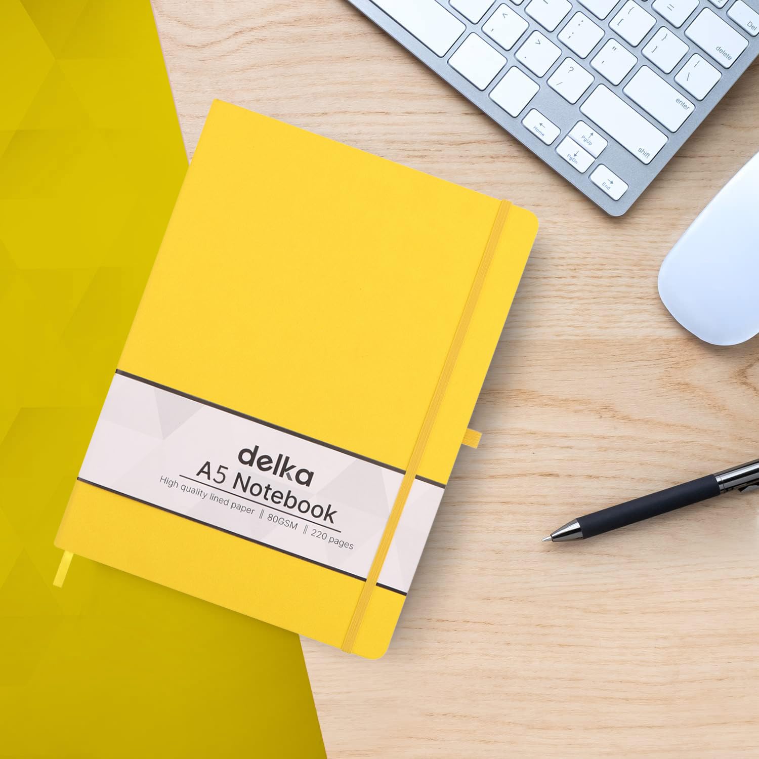 delka A5 Notebook - 220 Pages Ruled Ivory Paper | Vegan Leather Soft Cover | Yellow 4
