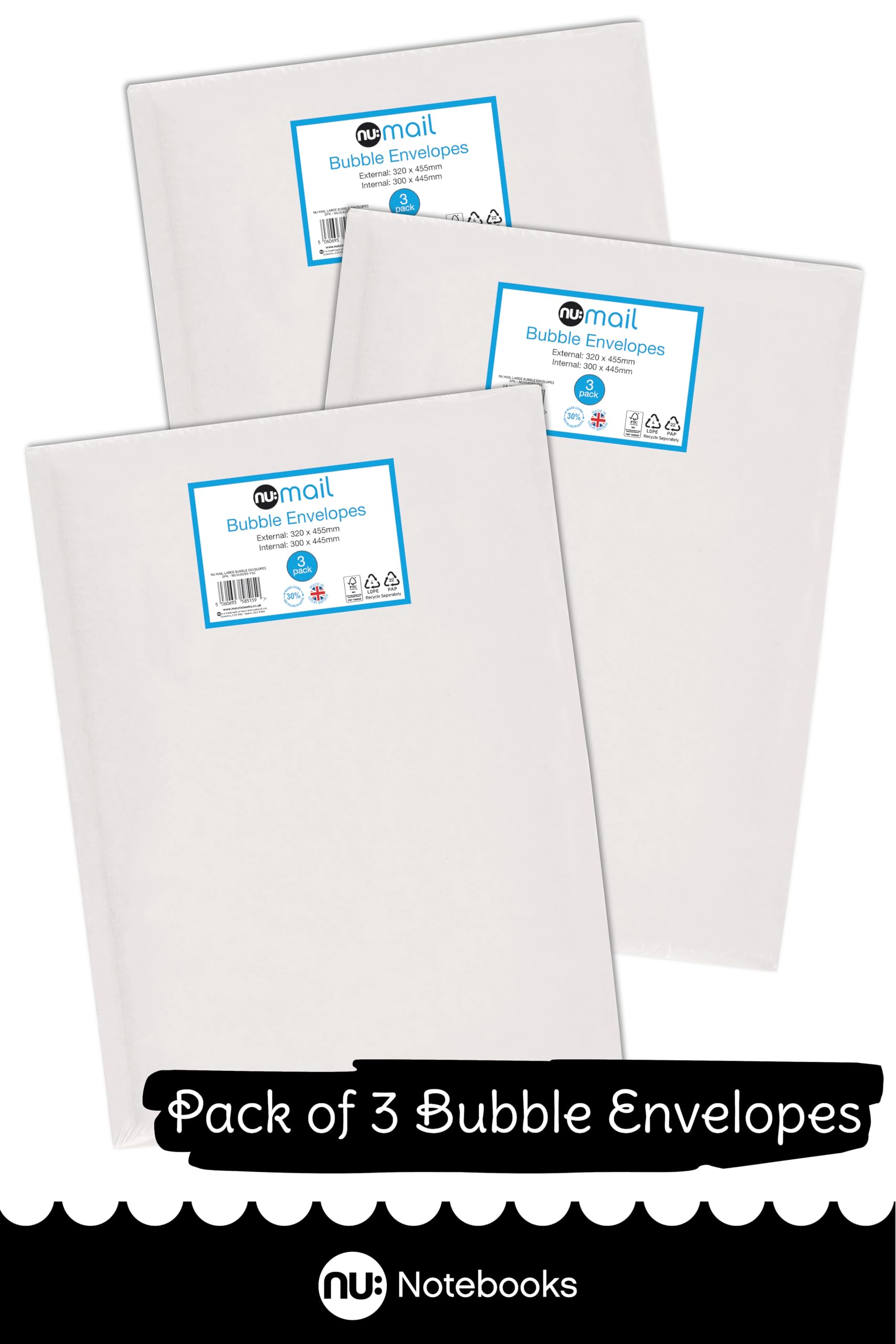 nu: Large Padded Bubble Envelope Mailers - 3 Pack | Self-Seal Protective Packaging | White 4