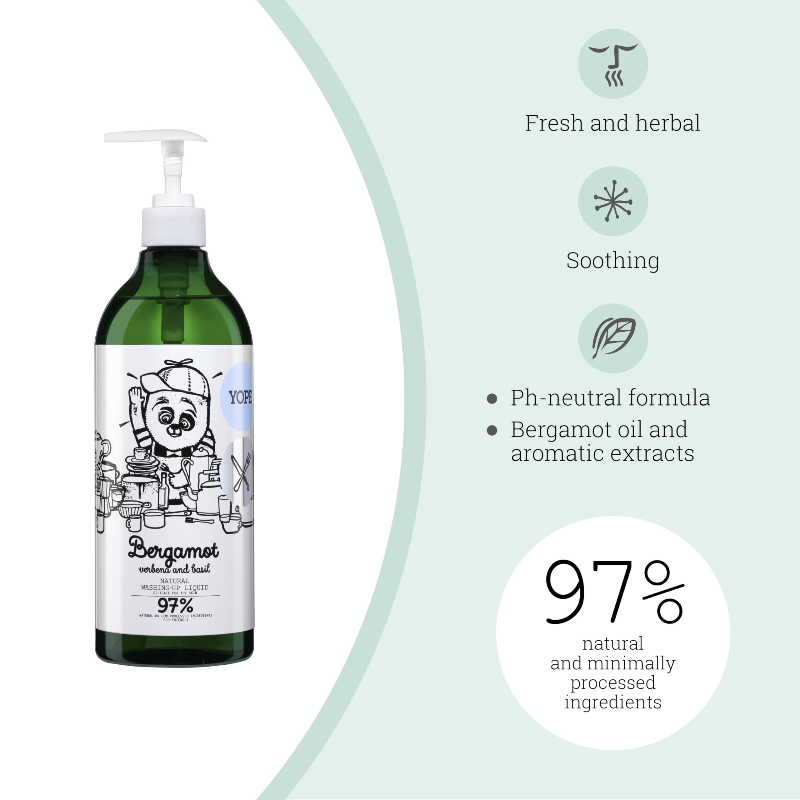 Yope Natural Detergent Washing-Up Liquid - Bergamot & Basil | Vegan, Cruelty Free | 750 ml 2