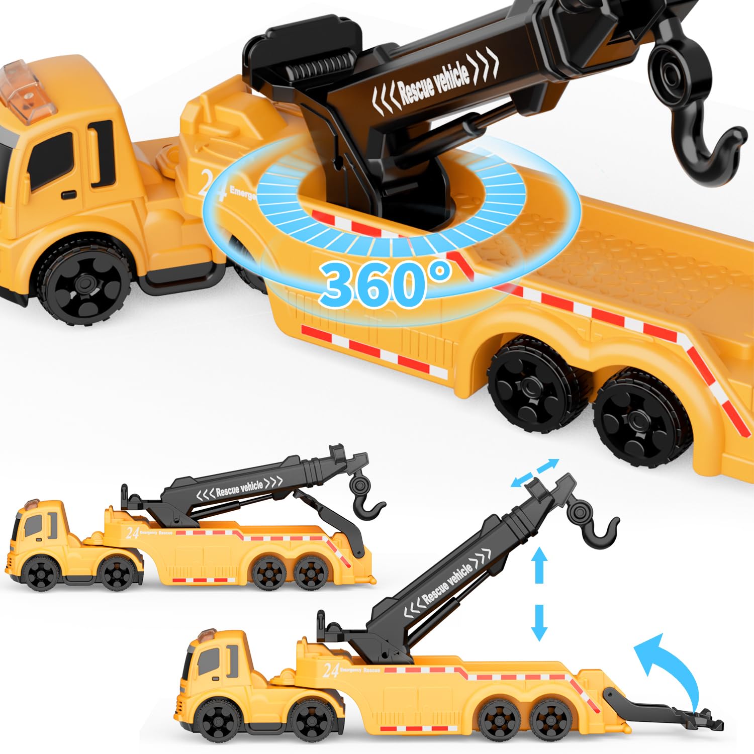 GizmoVine Tow Truck Toy - 360° Crane Arm & Loading Function for Kids 3+ 9