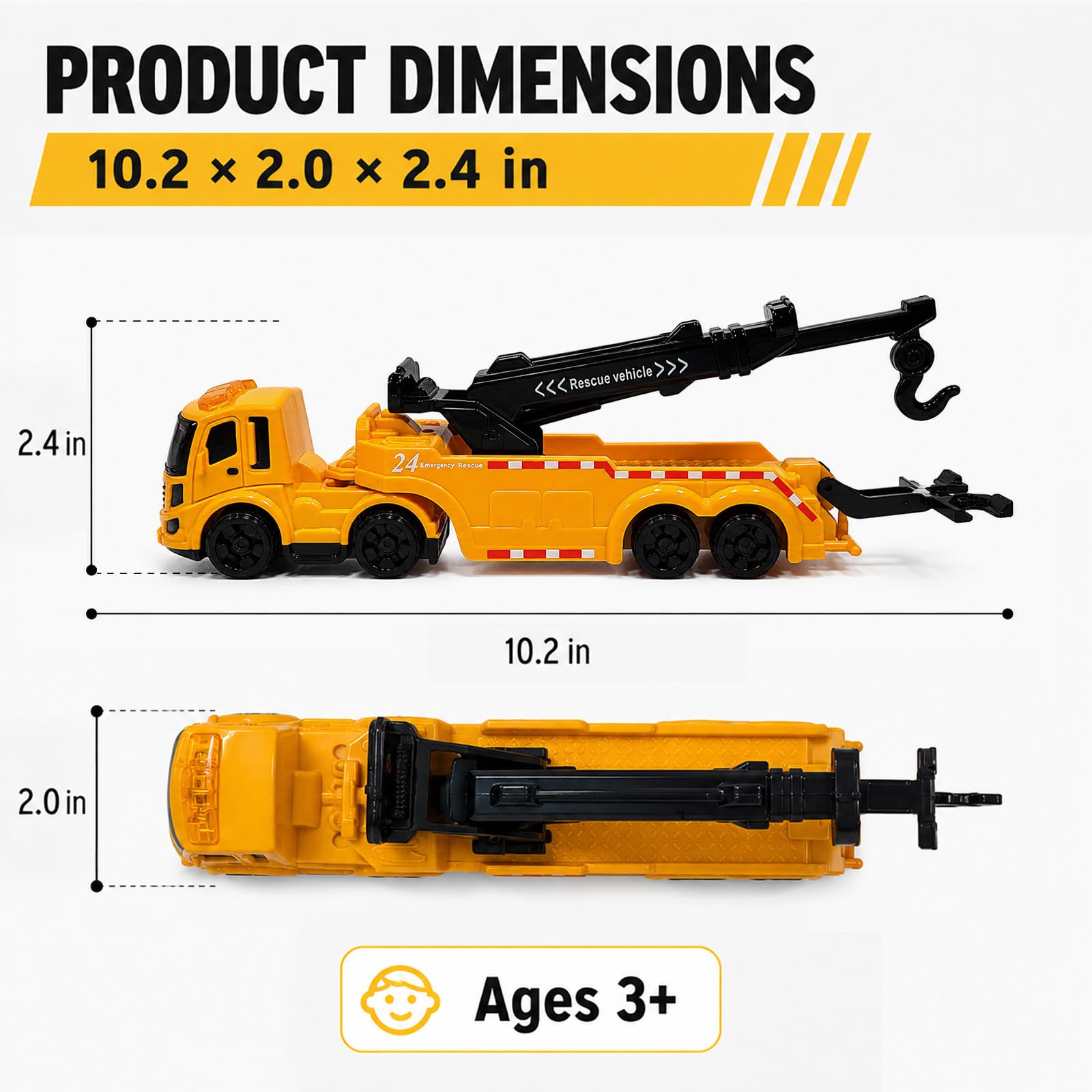 GizmoVine Tow Truck Toy - 26cm Metal Rescue Vehicle with 360° Rotating Crane Boom | Ages 3-10 6