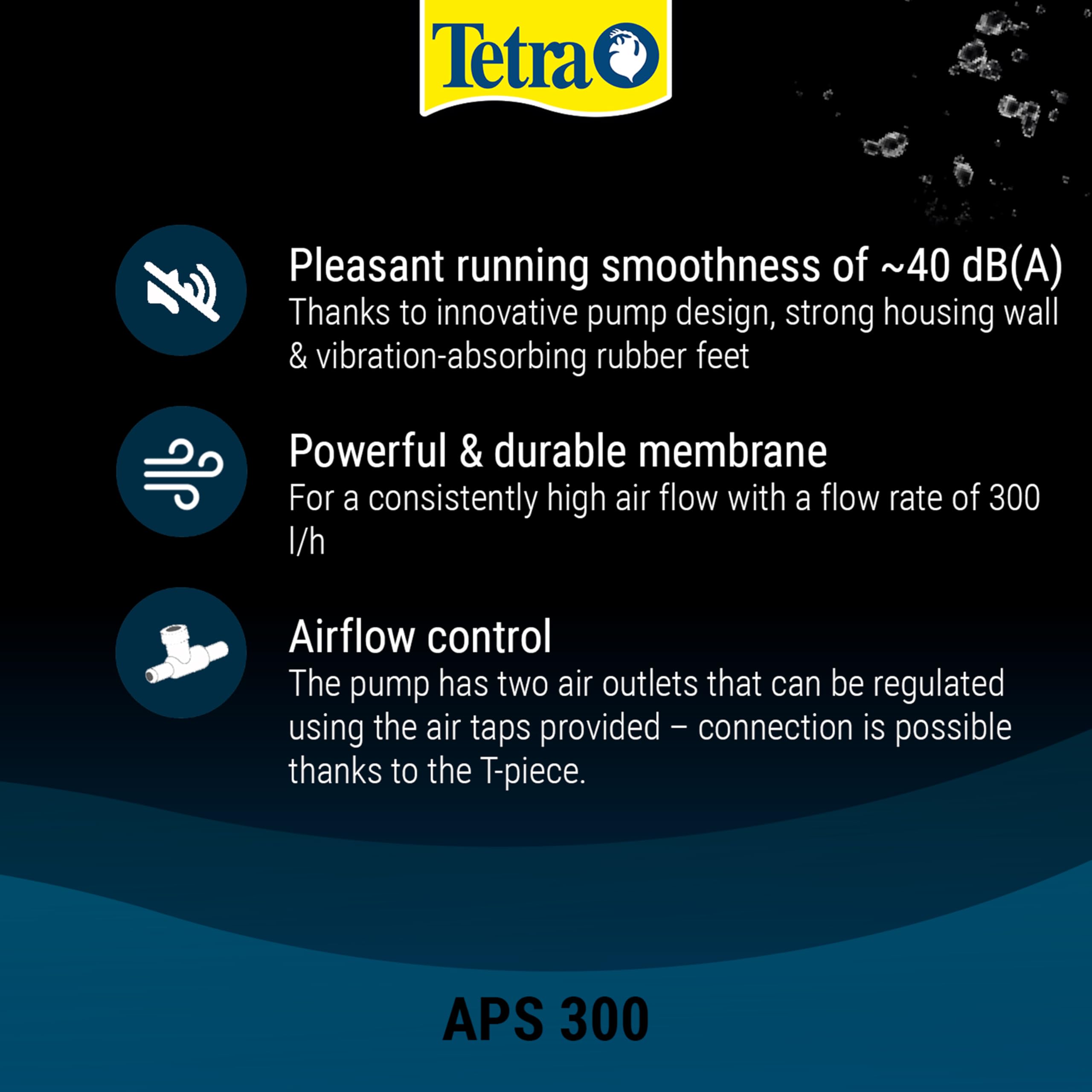 Tetra APS300 Silent Aquarium Air Pump - 300 L/Hr Flow | 120-300 Litre Tanks | Black 4