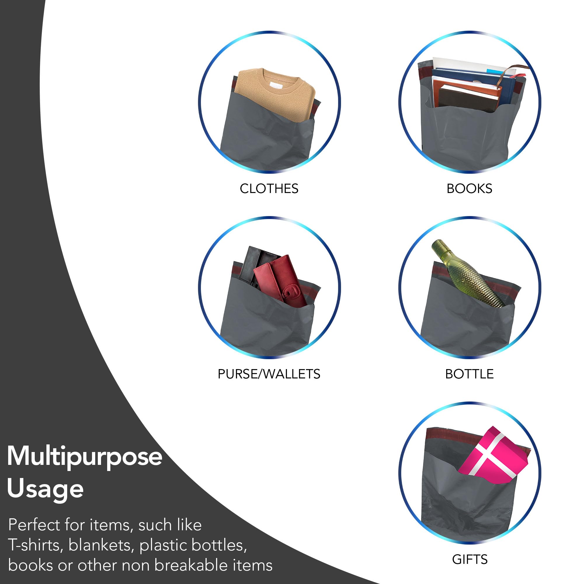 iSOUL 125 Assorted Grey Poly Postal Self Seal Mailing Bags - 5 Sizes (4.5x7 to 12x16 in) 8