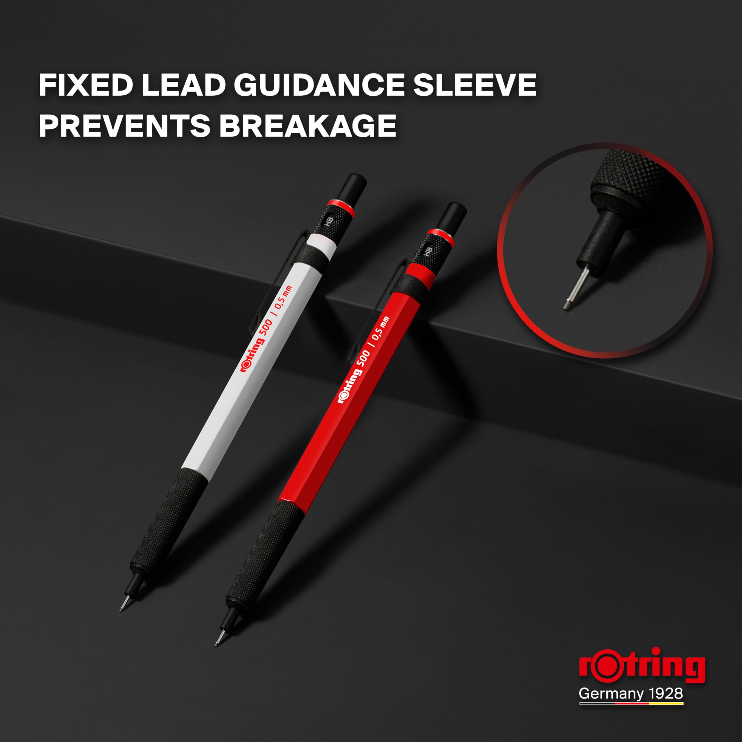 rOtring 500 Mechanical Pencil - 0.5mm HB Lead | White | Ergonomic Textured Grip 5