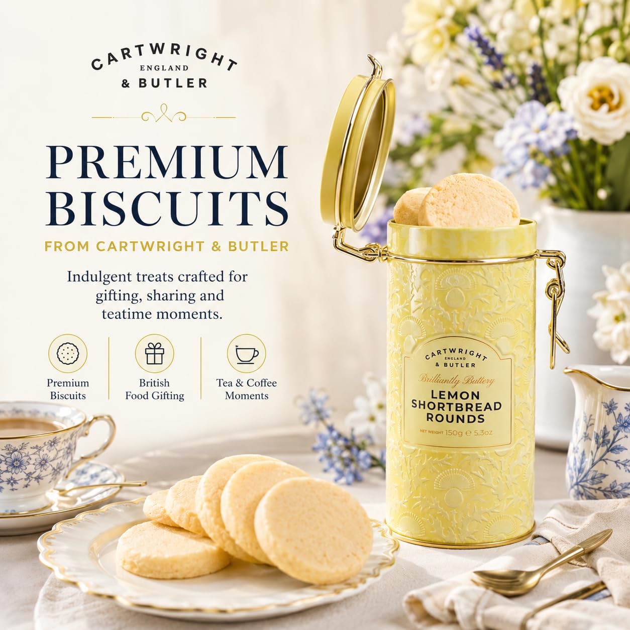 Cartwright & Butler Lemon Zest Shortbread Rounds - Buttery & Crumbly | 150g Tin 7