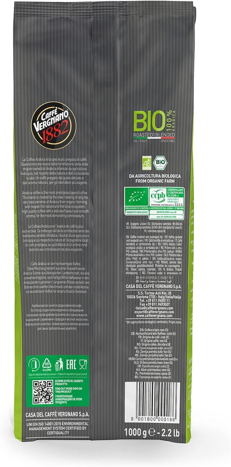 Caffè Vergnano 1882 100% Arabica Bio Whole Bean Roasted Coffee - 1 kg Pack 7