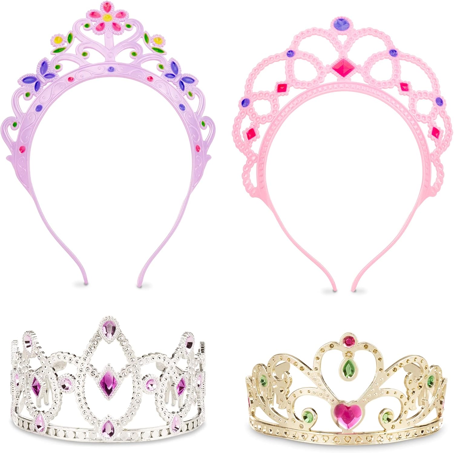 Melissa & Doug Dress-Up Tiaras Role Play Collection - 4-Pack Pretend Play Set for Kids 3-6