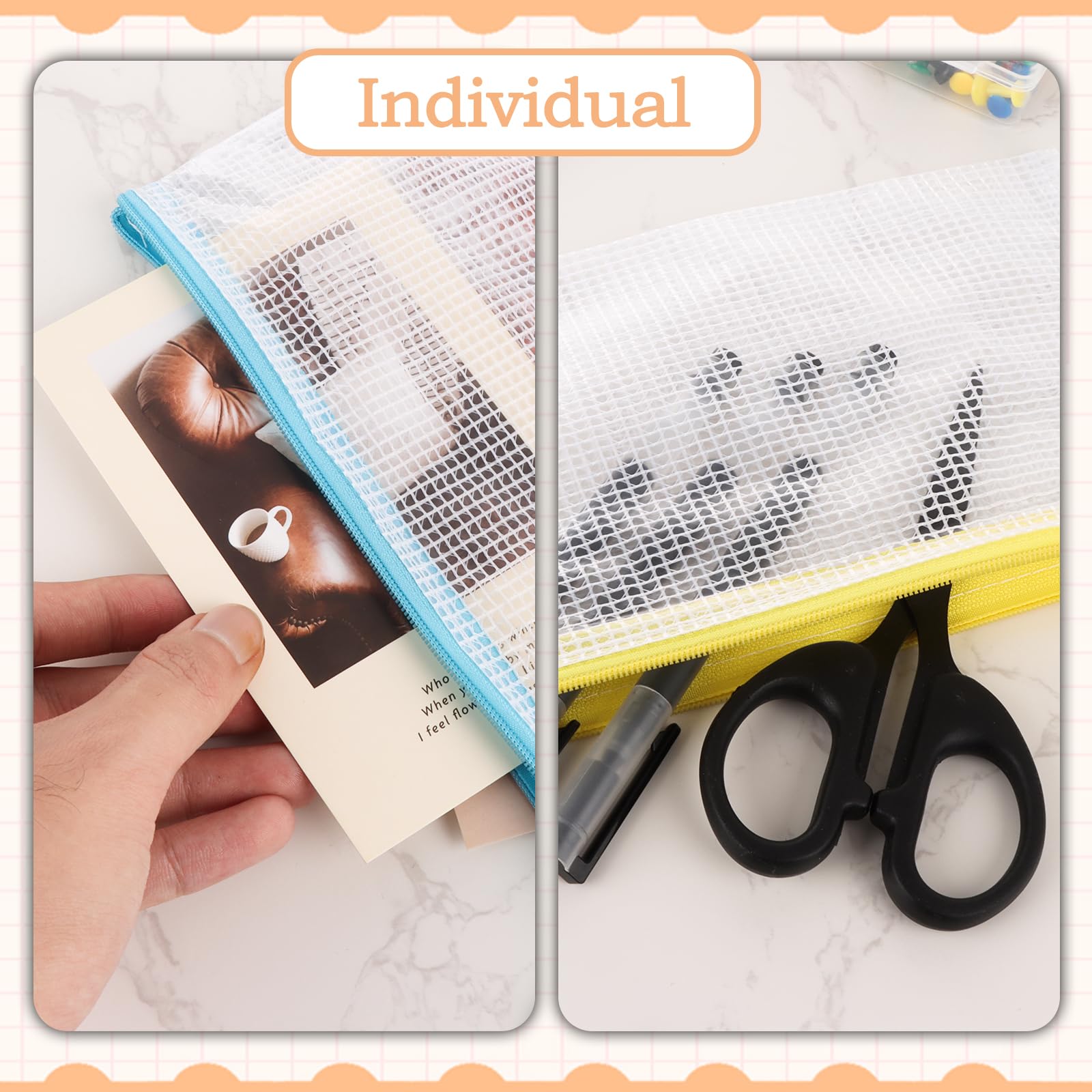 ASelected 30 PCS A6 Clear Zipper Mesh Pencil Cases | Waterproof PVC | 10 Colors 3