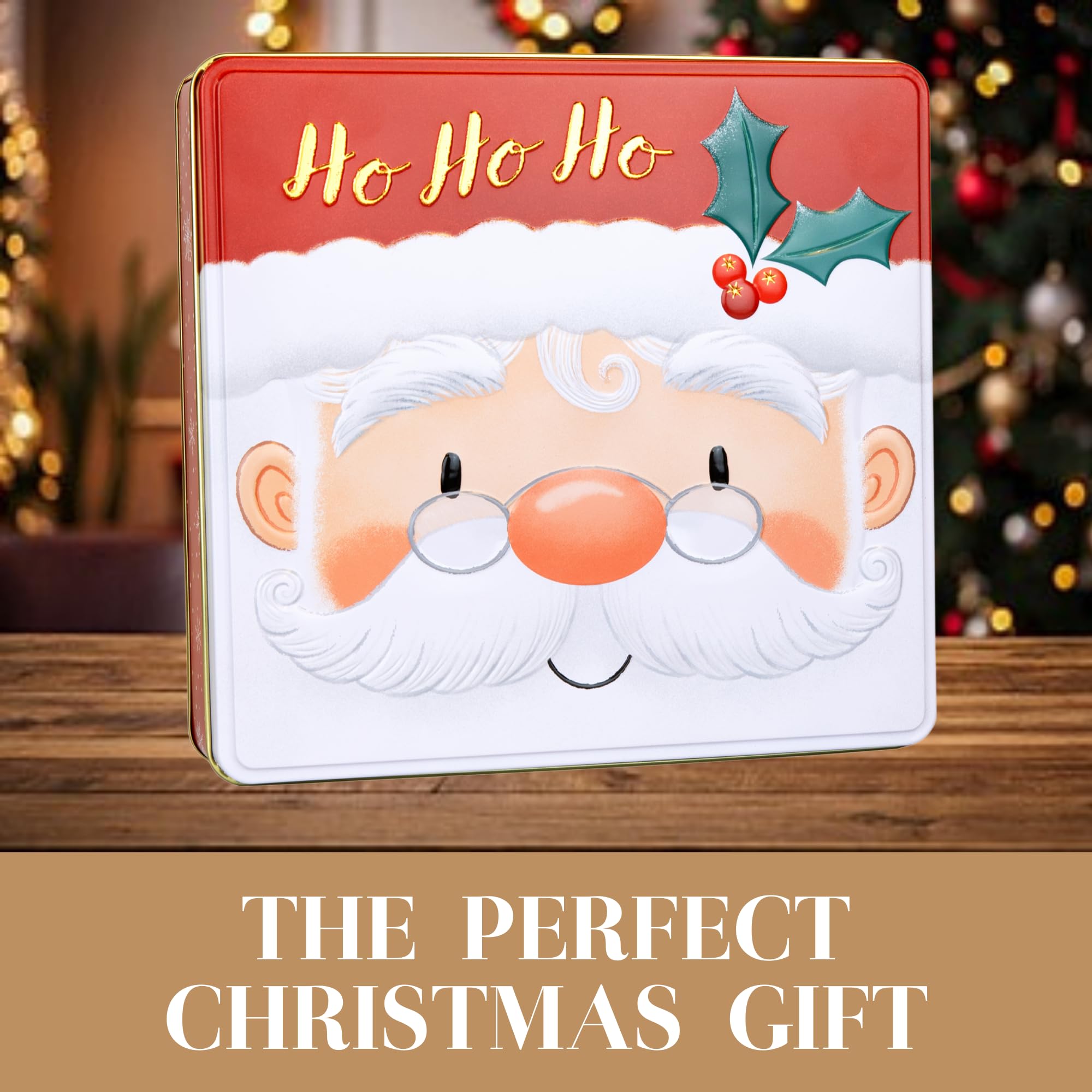 The Silver Crane Co. Santa Belgian Biscuits Square Tin - Christmas Chocolate Biscuit Gift Set 4