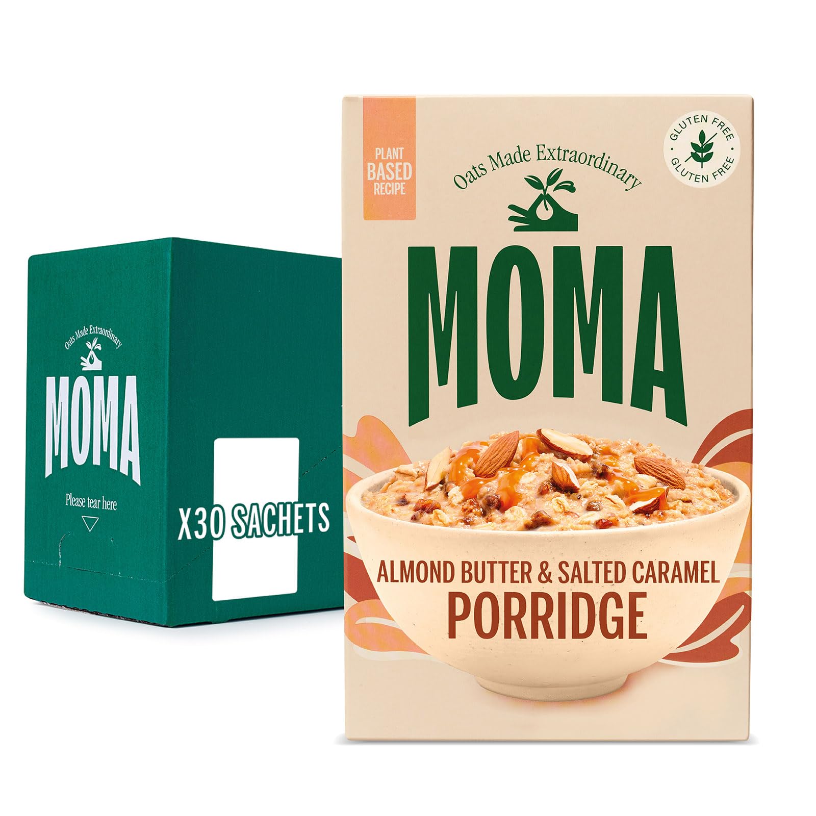 MOMA Almond Butter & Salted Caramel Porridge Sachets - 30 x 40g - Made with British Oats