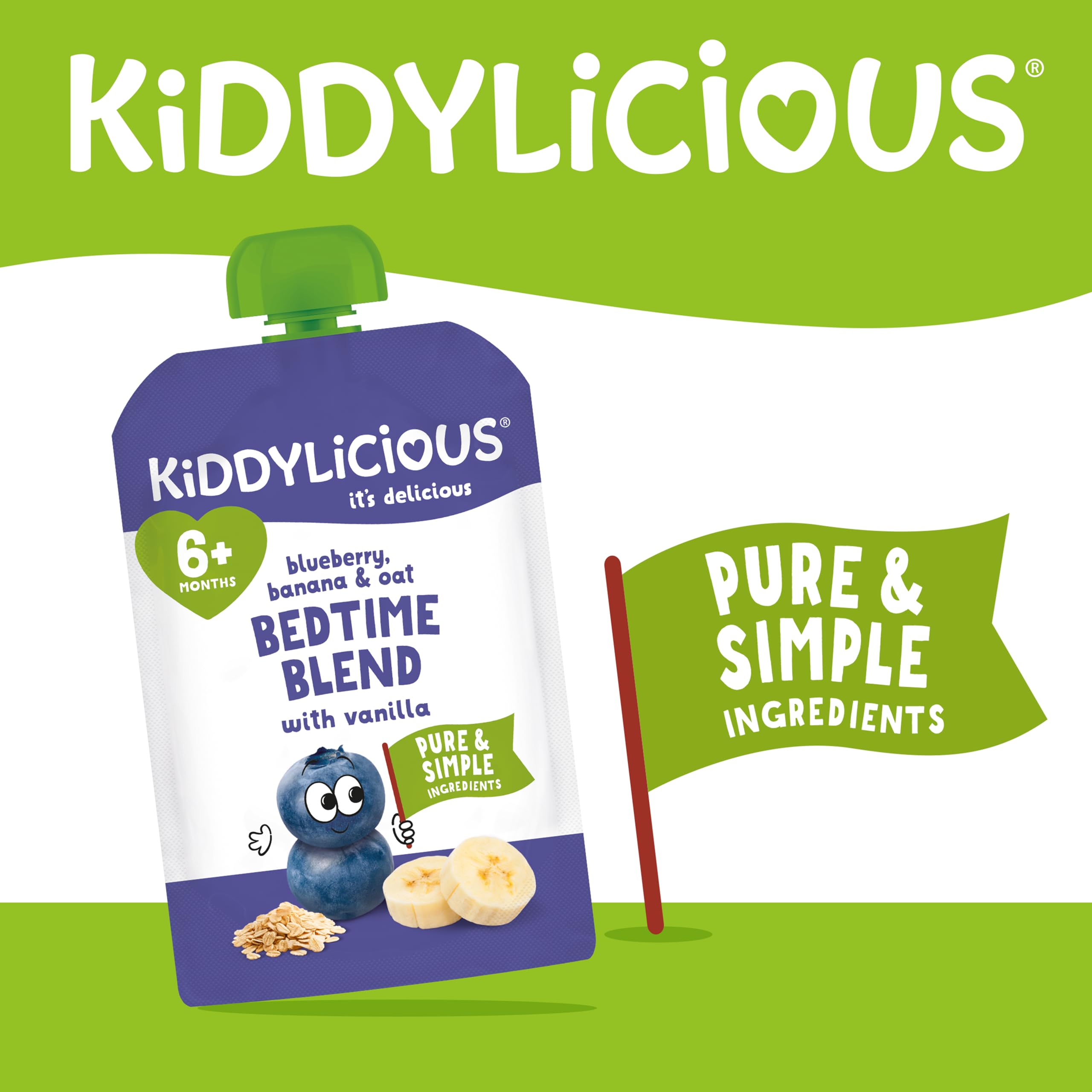 Kiddylicious Bedtime Blend Blueberry, Banana & Oat Fruit Pouches - 6 Pack, 100g Each 2
