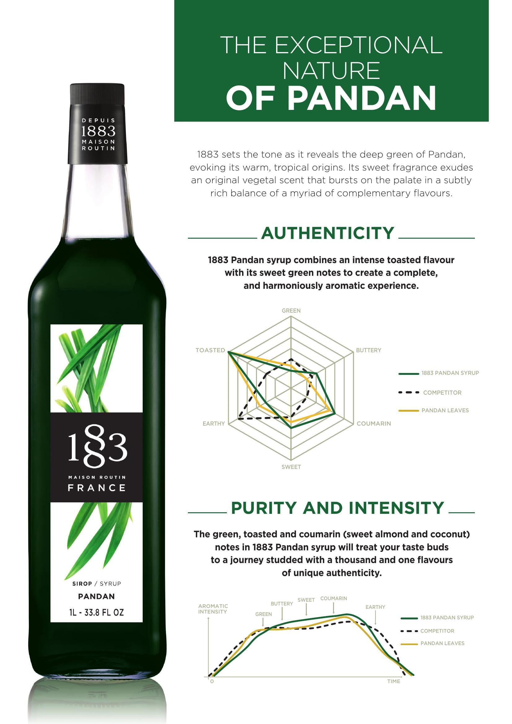 1883 MAISON ROUTIN Pandan Syrup - Aromatic Flavor for Lattes, Cocktails & Desserts | 1 L 2