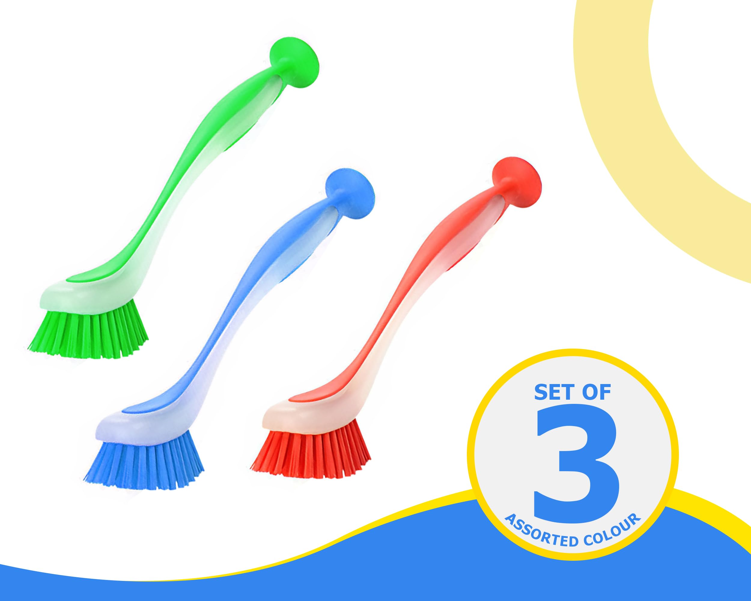 Zuvo Kitchen Scrub Brush - Long Handle with Suction Cup | Durable PET Bristles | Pack of 3 2