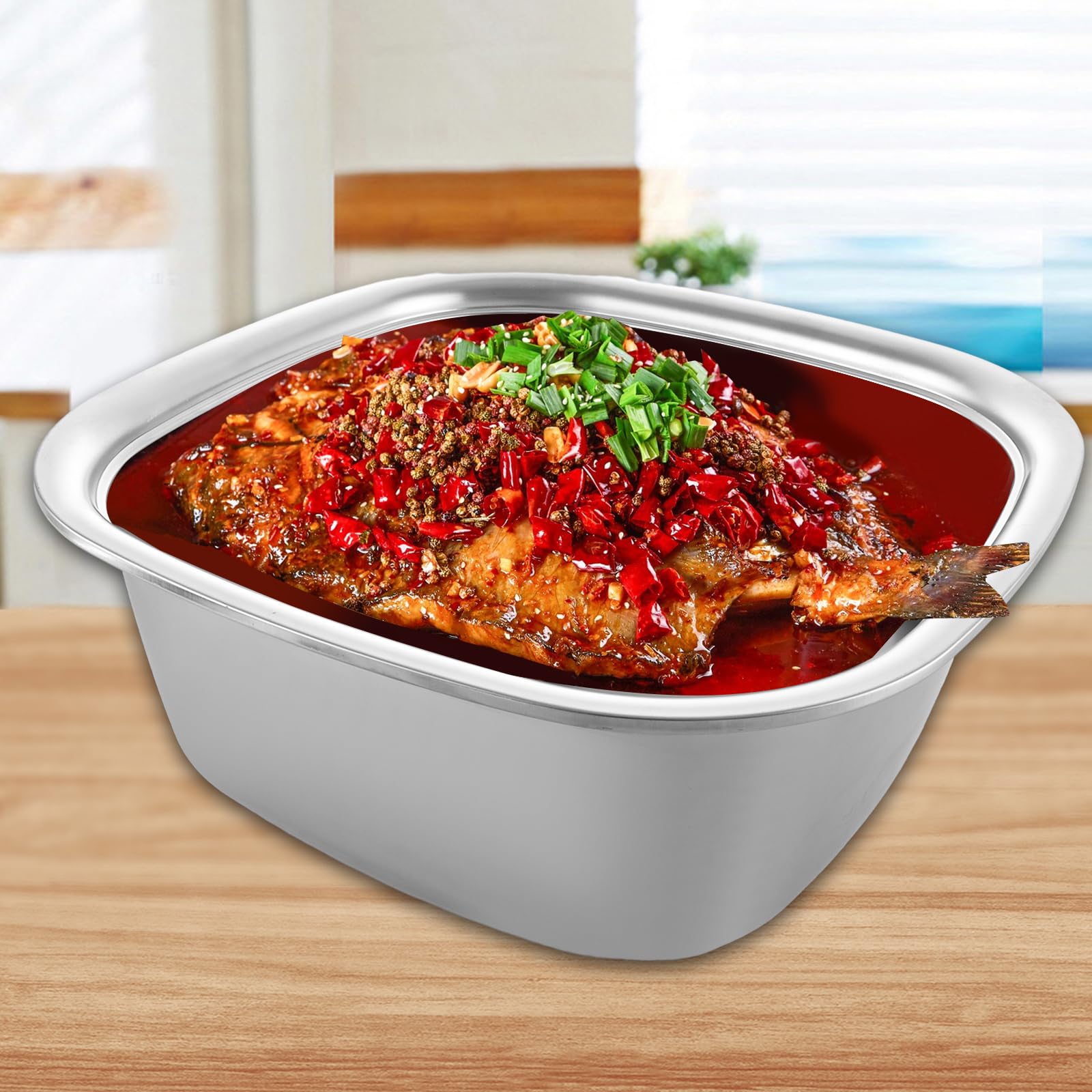 ASelected Stainless Steel Washing Up Bowl - 34x34x13cm Square Basin | Durable 304 Steel 6