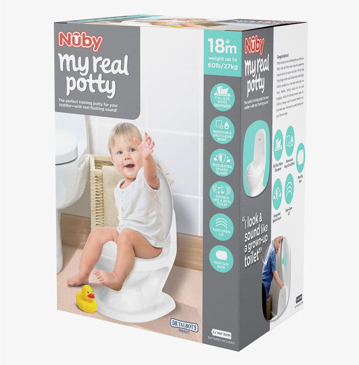 Nuby My Real Mini Size Toilet with Lid and Flush Sound - Realistic Potty Training Toilet for Toddlers