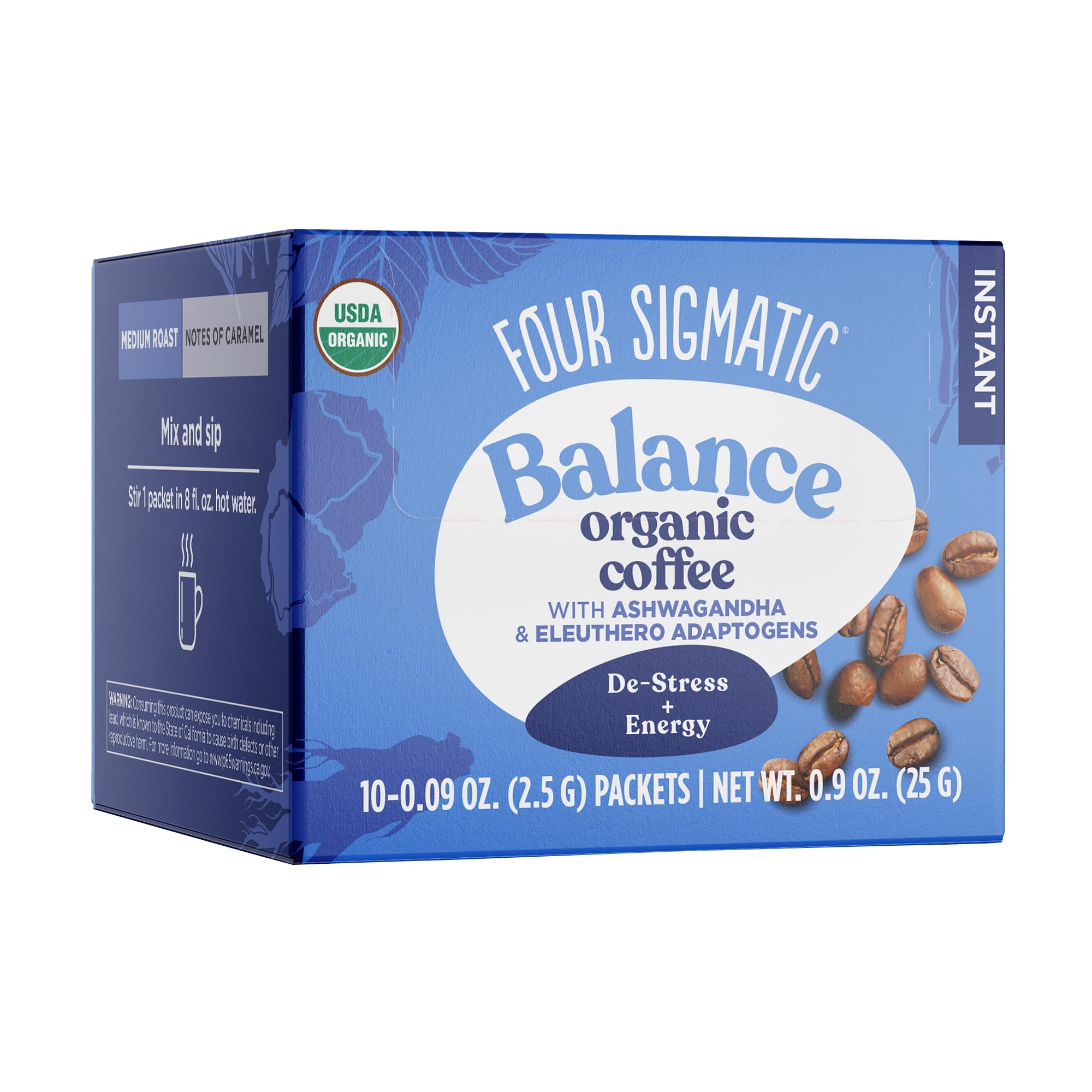 Four Sigmatic Organic Instant Adaptogen Coffee Medium Roast - 10 Servings, 50mg Caffeine
