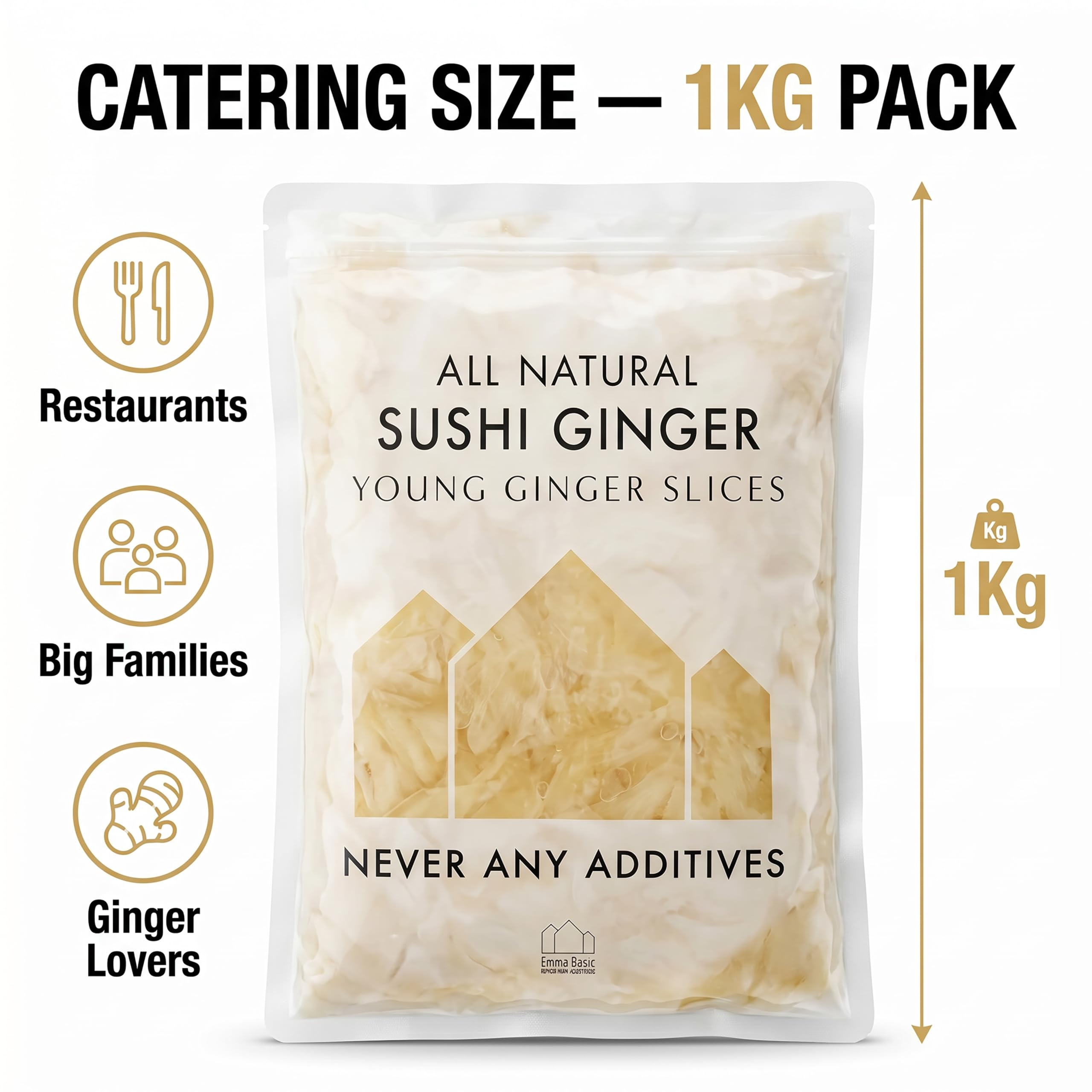 Emma Basic Sushi Ginger - 1Kg Bag | Sliced Young Ginger | Vegan, Gluten-Free 3
