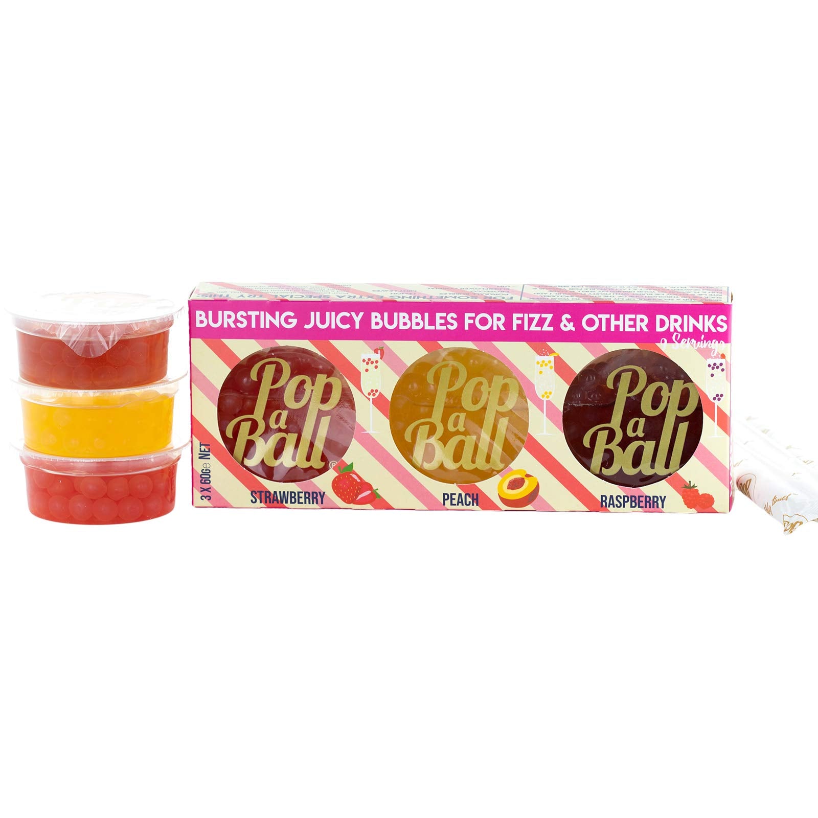 Popaball Bursting Bubbles for Prosecco, Gin & Mocktails - 3 x 60g (Strawberry, Raspberry, Peach) 6
