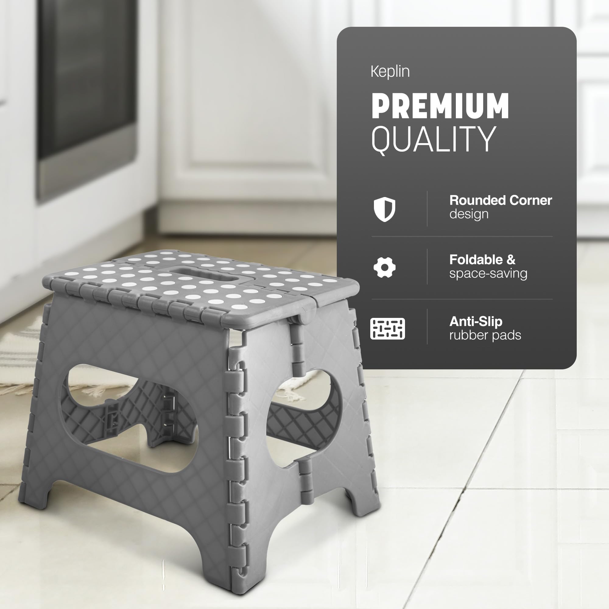 KEPLIN 11 Inch Heavy Duty Folding Step Stool | 150kg Capacity | Grey Plastic 3