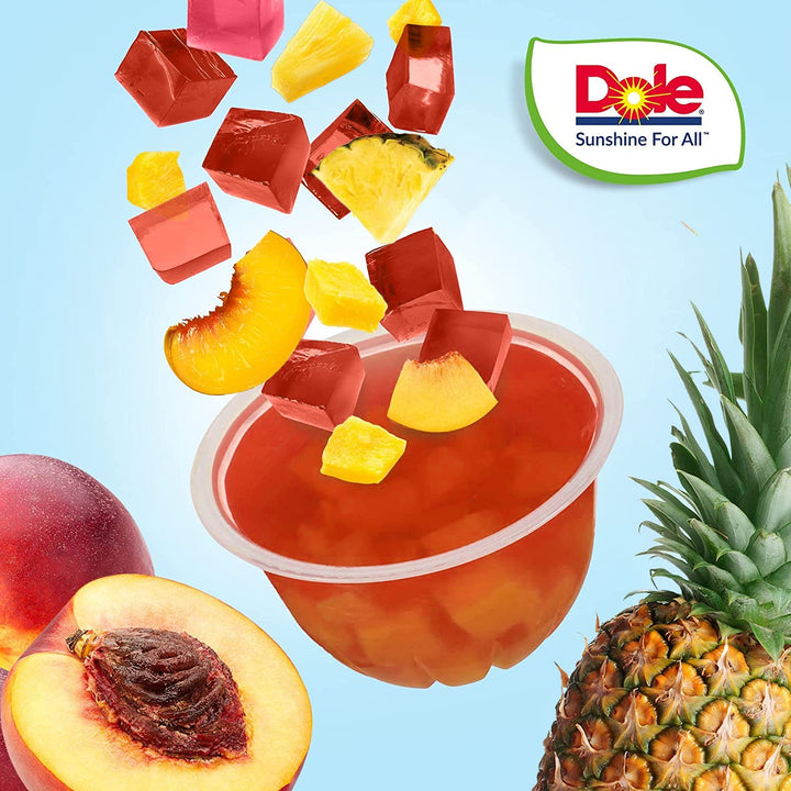 Dole Mixed Fruit in Peach Jelly - 12 x 123g Pots, 100% Natural Fruit Snack with No Added Sugar