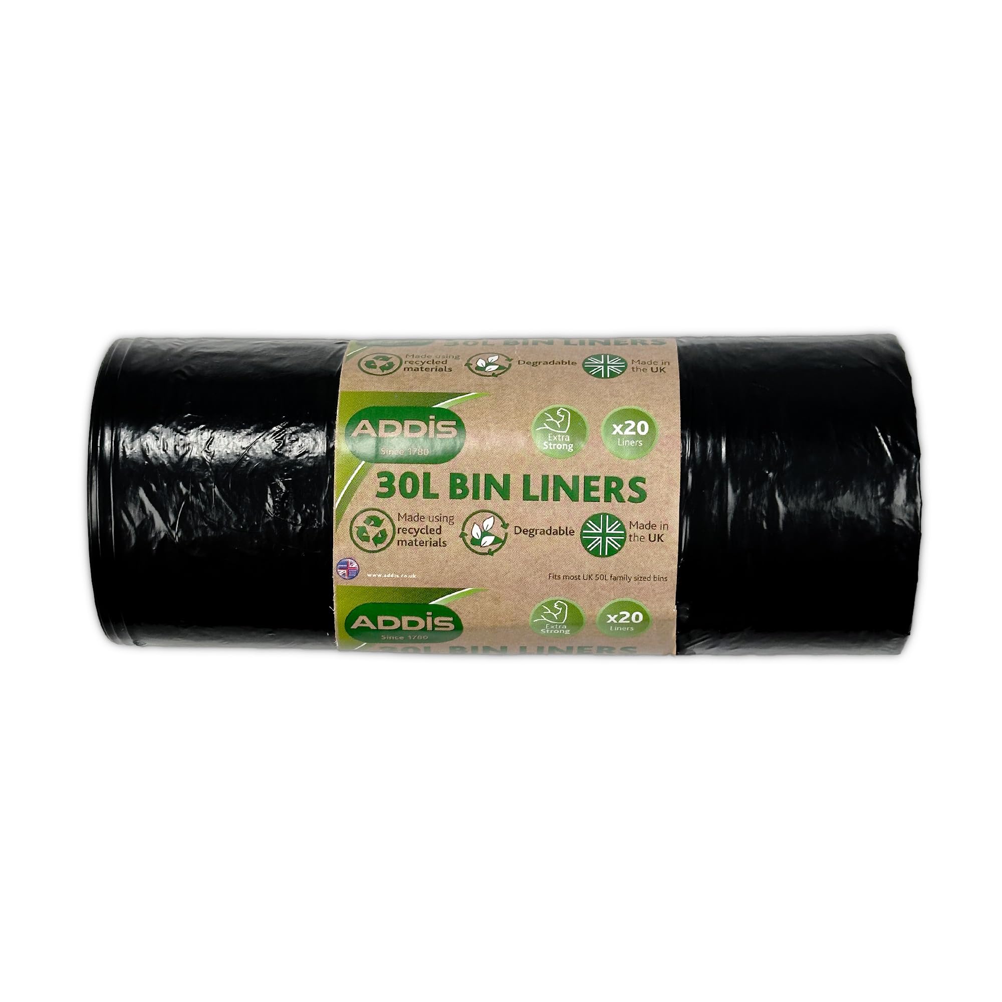 Addis 518023 Kitchen Waste Bin Liners - 30L Capacity | Pack of 20 | HDPE Plastic 1