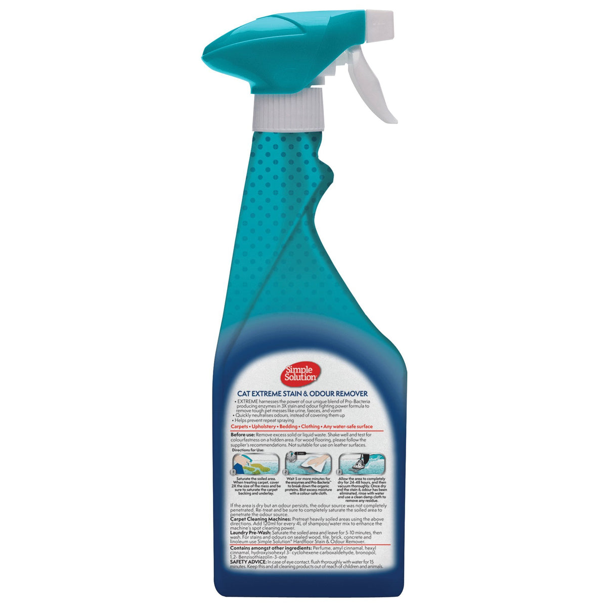 Simple Solution Extreme Cat Stain and Odour Remover - 3x Stronger Formula, Vanilla Scent, 500ml (Pack of 4)
