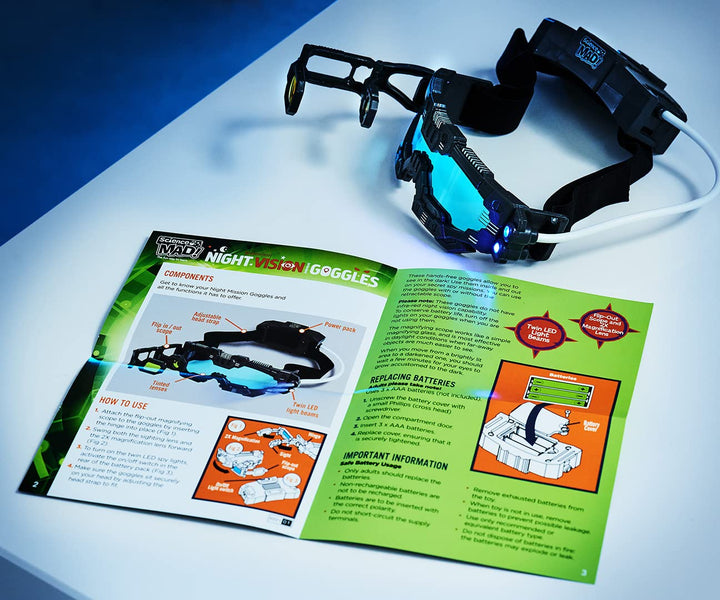 Science Mad! Night Vision Goggles for Kids - 2x Magnification & LED Lights - Black