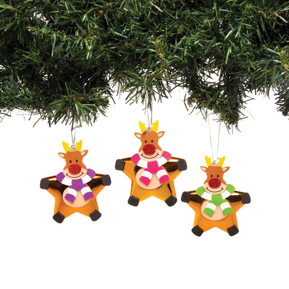 Baker Ross Reindeer Star Bauble Craft Kit - Christmas Arts & Crafts for Kids (Pack of 6)