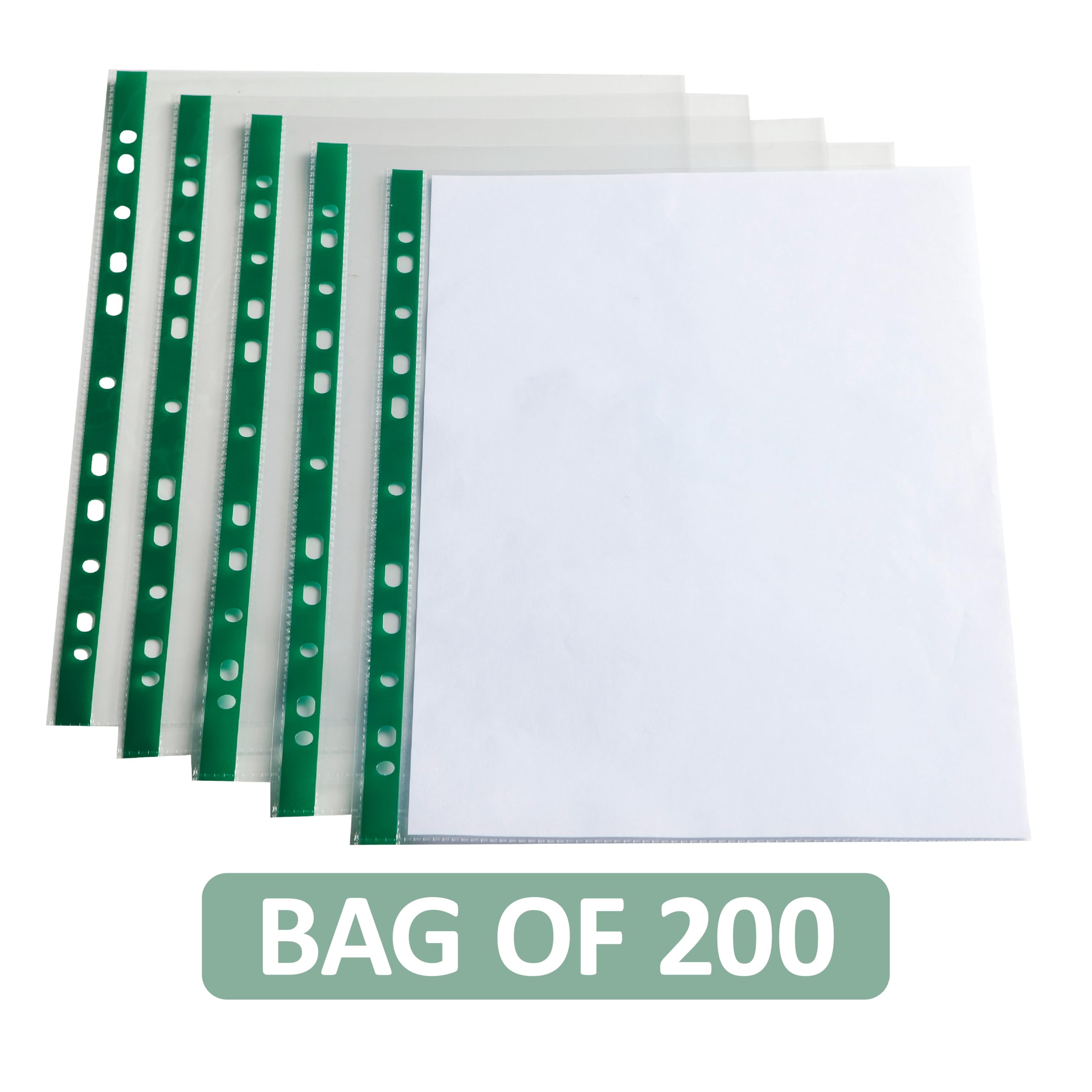 SUMMIT A4 Glass Clear Punched Pockets - 200 Pack | Crystal Clear Polypropylene | Universal Multi-Punch
