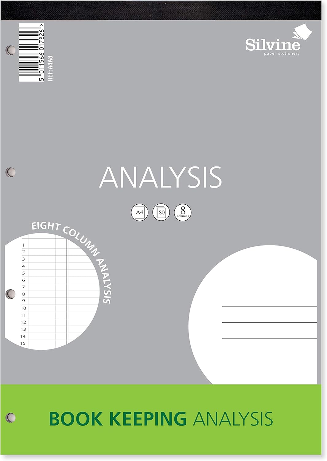Silvine A4 Book Keeping Analysis Pad, 80 Pages Printed 'Analysis' 8 Columns - Re 1