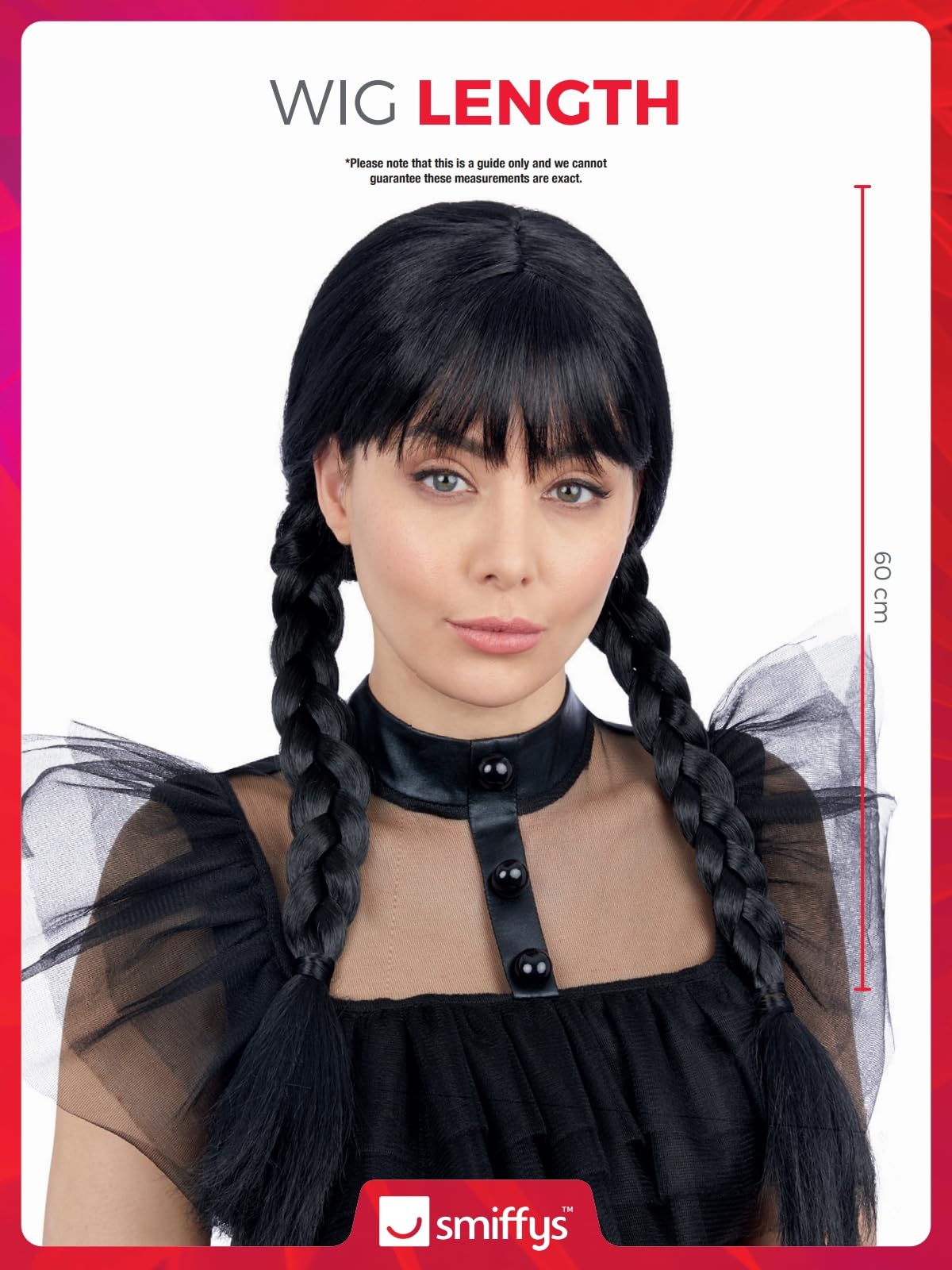 Smiffys Gothic School Girl Wig with Plaits & Fringe - Adult Fancy Dress Accessory 6