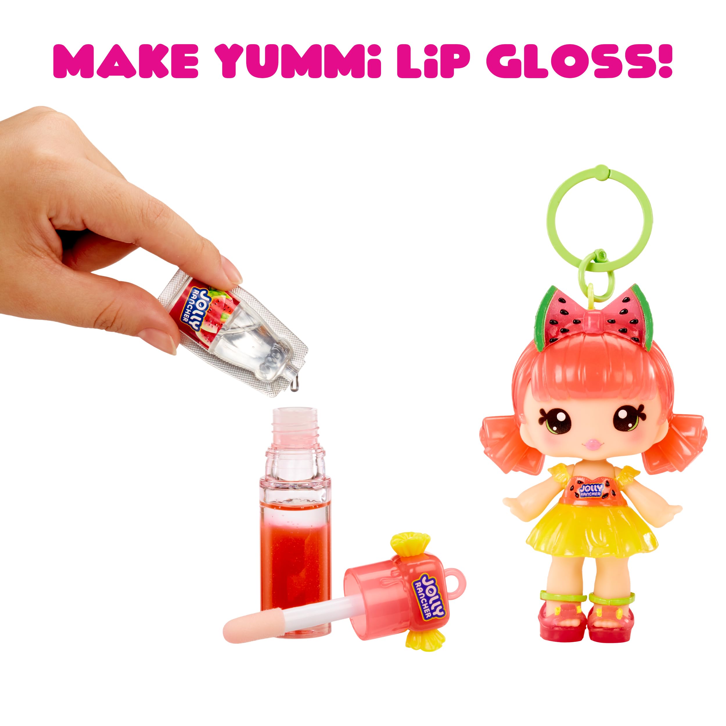 Yummiland x Jolly Rancher Mimi Watermelon Lip Gloss Doll - DIY Cosmetic Playset with Removable Keychain, Ages 4+ 5