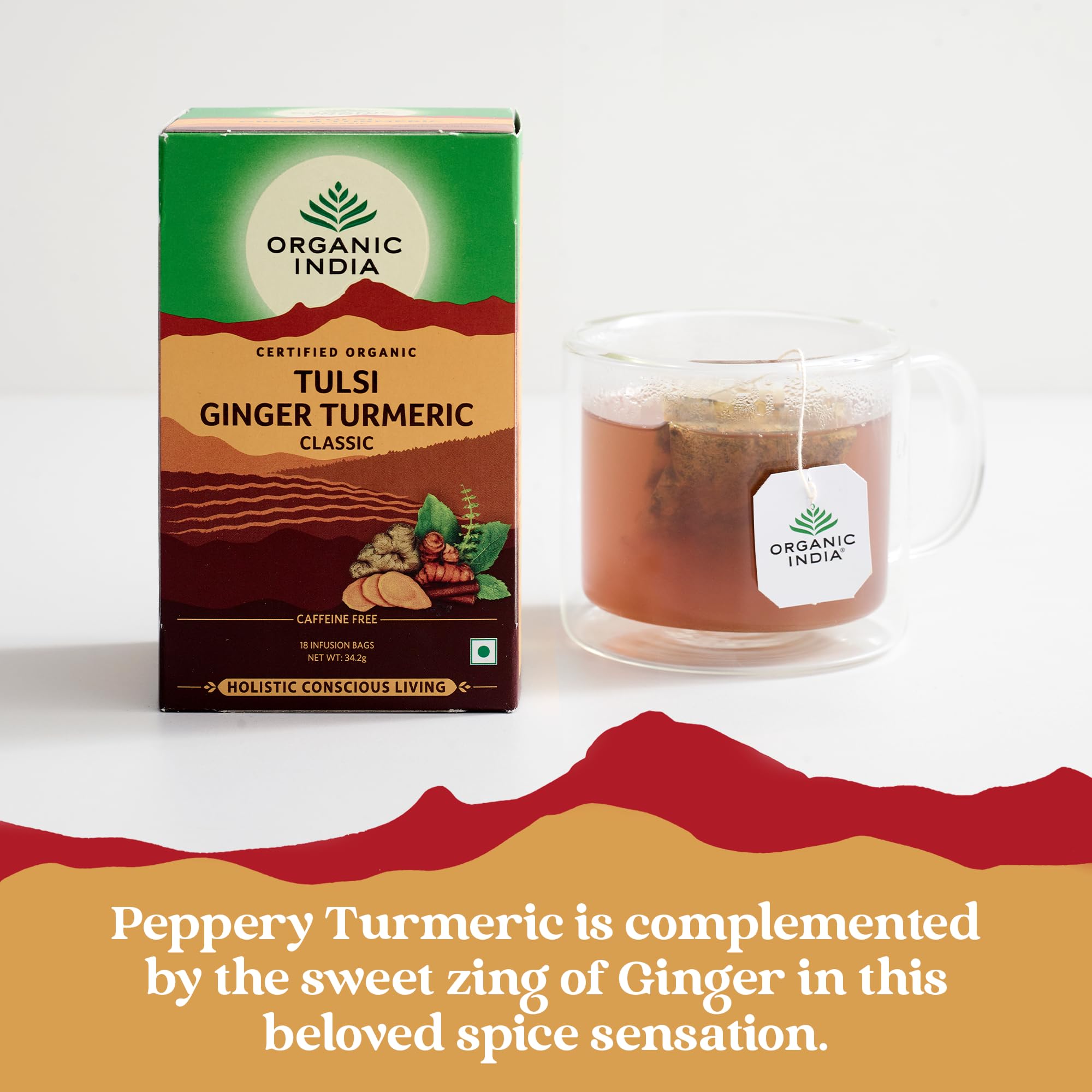 ORGANIC INDIA Tulsi Ginger Turmeric Herbal Tea - Caffeine-Free, Certified Organic, 18 Count Teabags 2