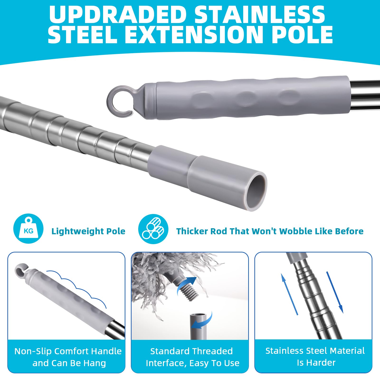 Lychico Extendable Feather Duster - Bendable Microfiber Duster with Telescoping Handle (30-100 inch), Grey 7