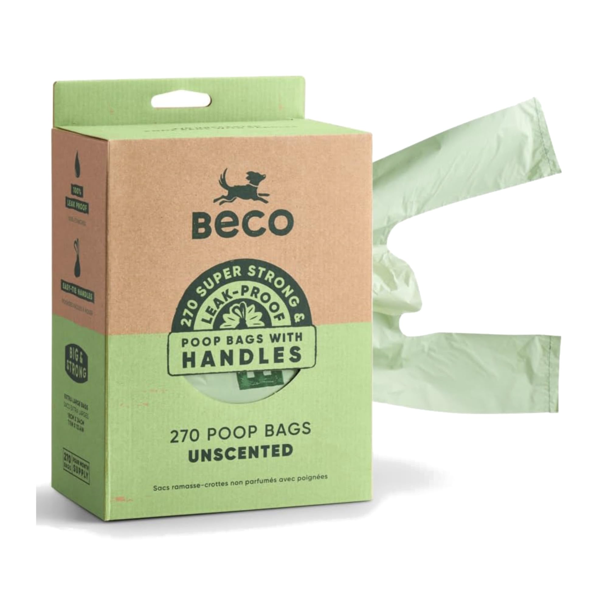 Beco Dog Poo Bags - Strong, Leakproof & Large Handles | 270 Count Unscented Bags 1