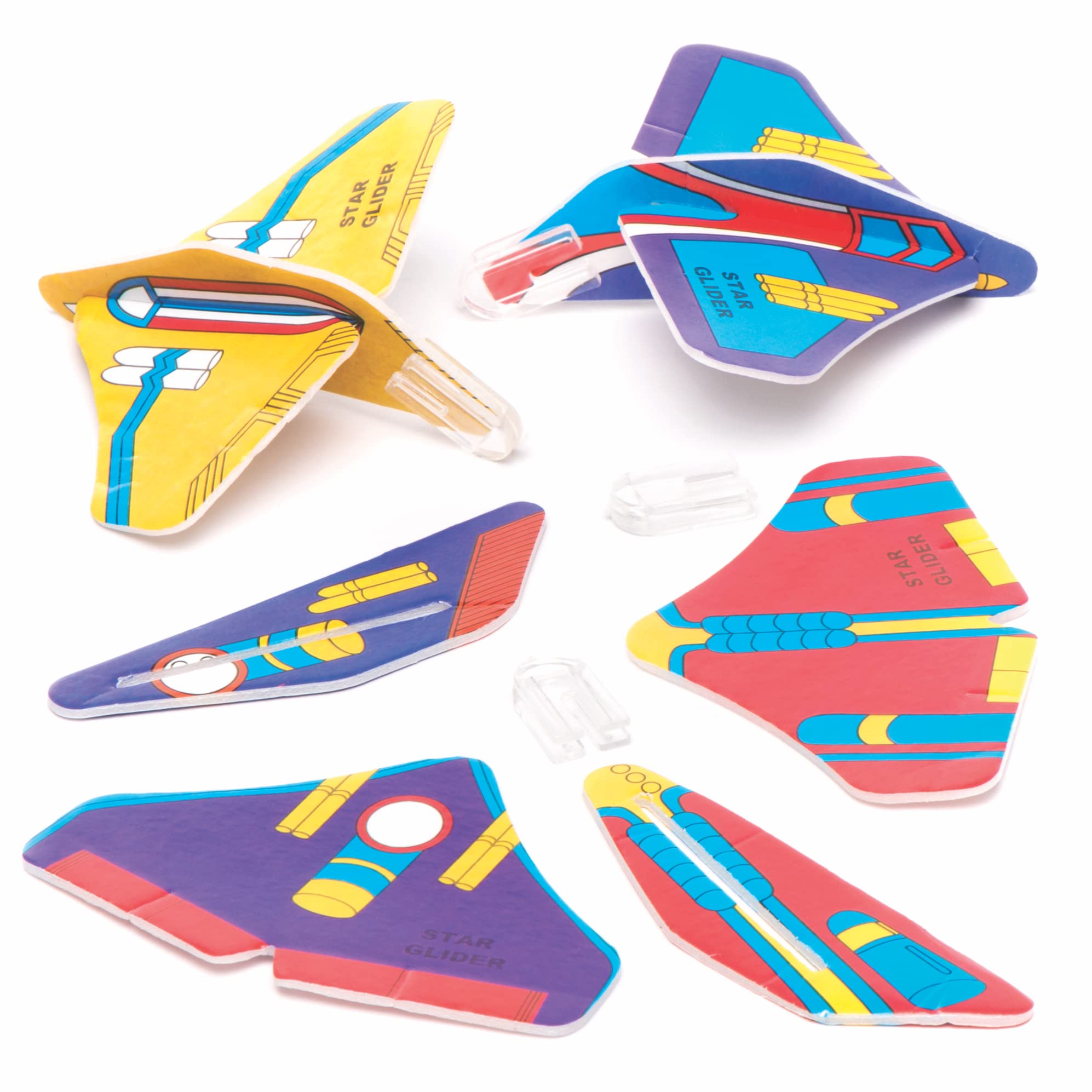 Baker Ross Mini Space Craft Rocket Flying Gliders - Pack of 12, Party Favour Toy for Kids