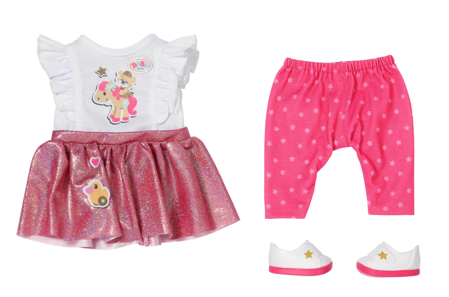 BABY born Little Everyday Outfit 836330 - Pink Star-Print 2-in-1 Dress & Top with Leggings and Shoes 7