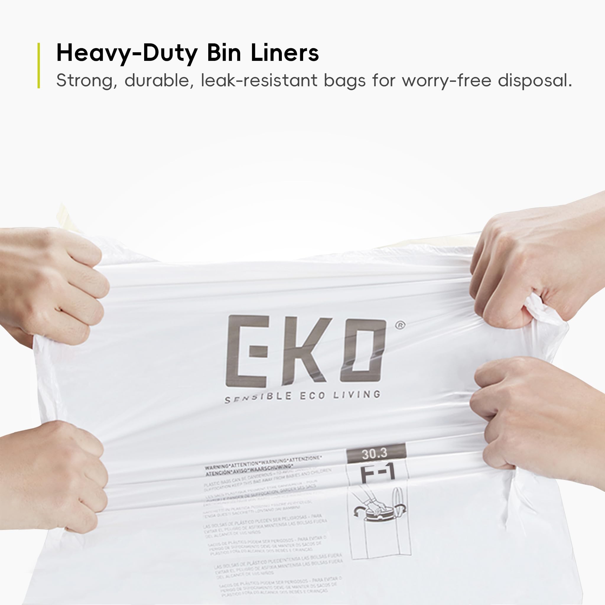 EKO 18-30L Drawstring Bin Bags - Heavy Duty, Leakproof, Unscented | 20 Count White 2