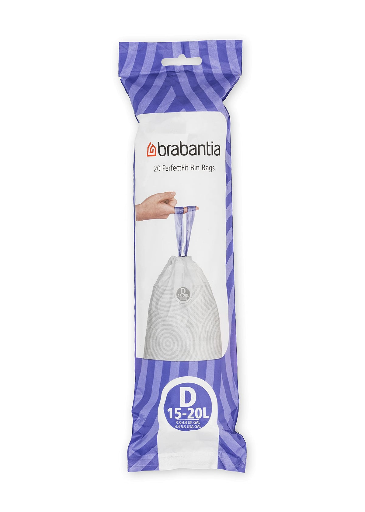 Brabantia PerfectFit Bin Liners - Code D, 15–20 L, 120 Bags, White
