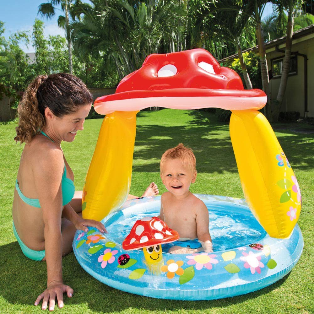 Intex Mushroom Baby Pool - Sunshade Design | 102 x 89cm Inflated | 45L Capacity | Ages 1-3
